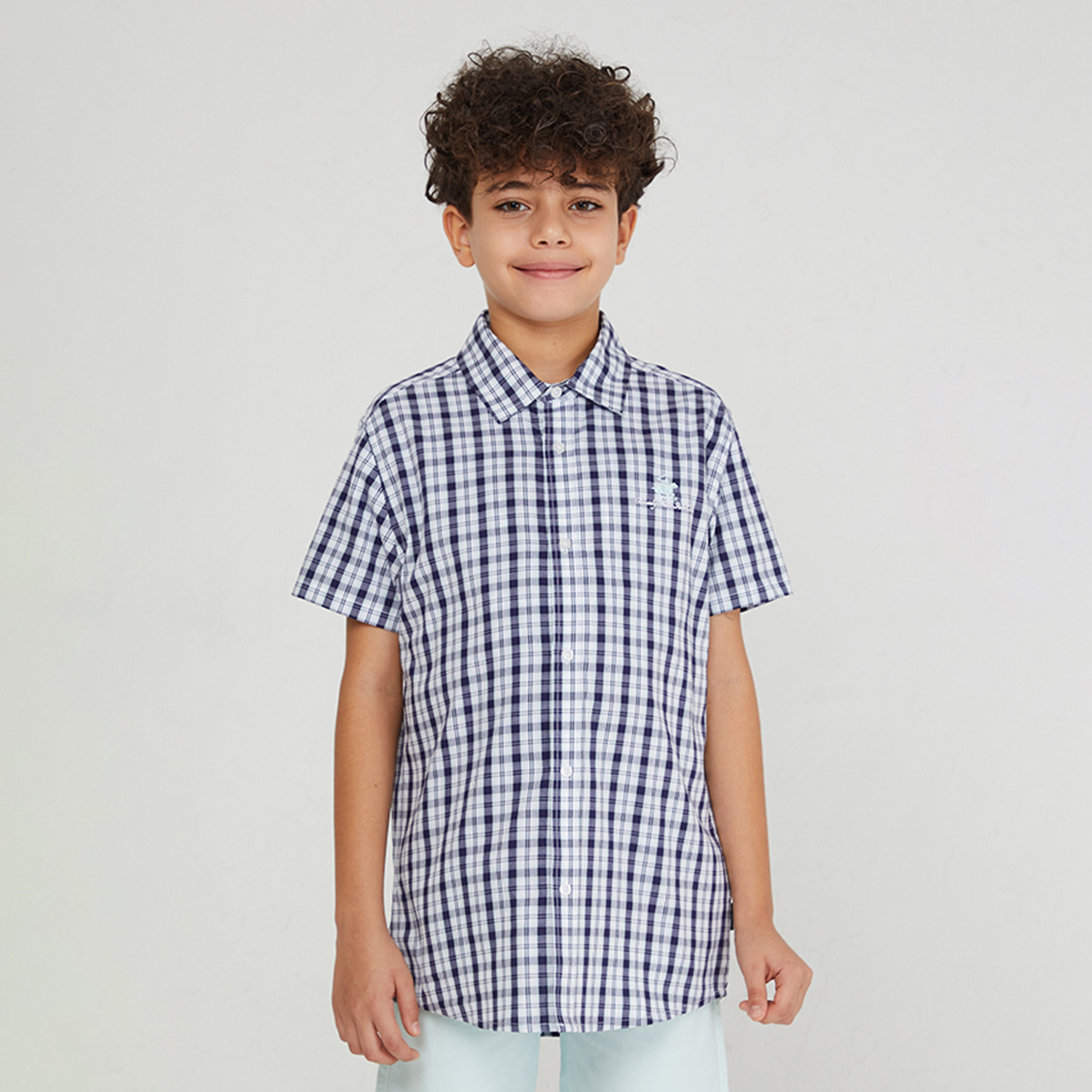 Beverly Hills Polo Club Cotton Checked Neck Shirt-boys-clothing-shirts-image-1