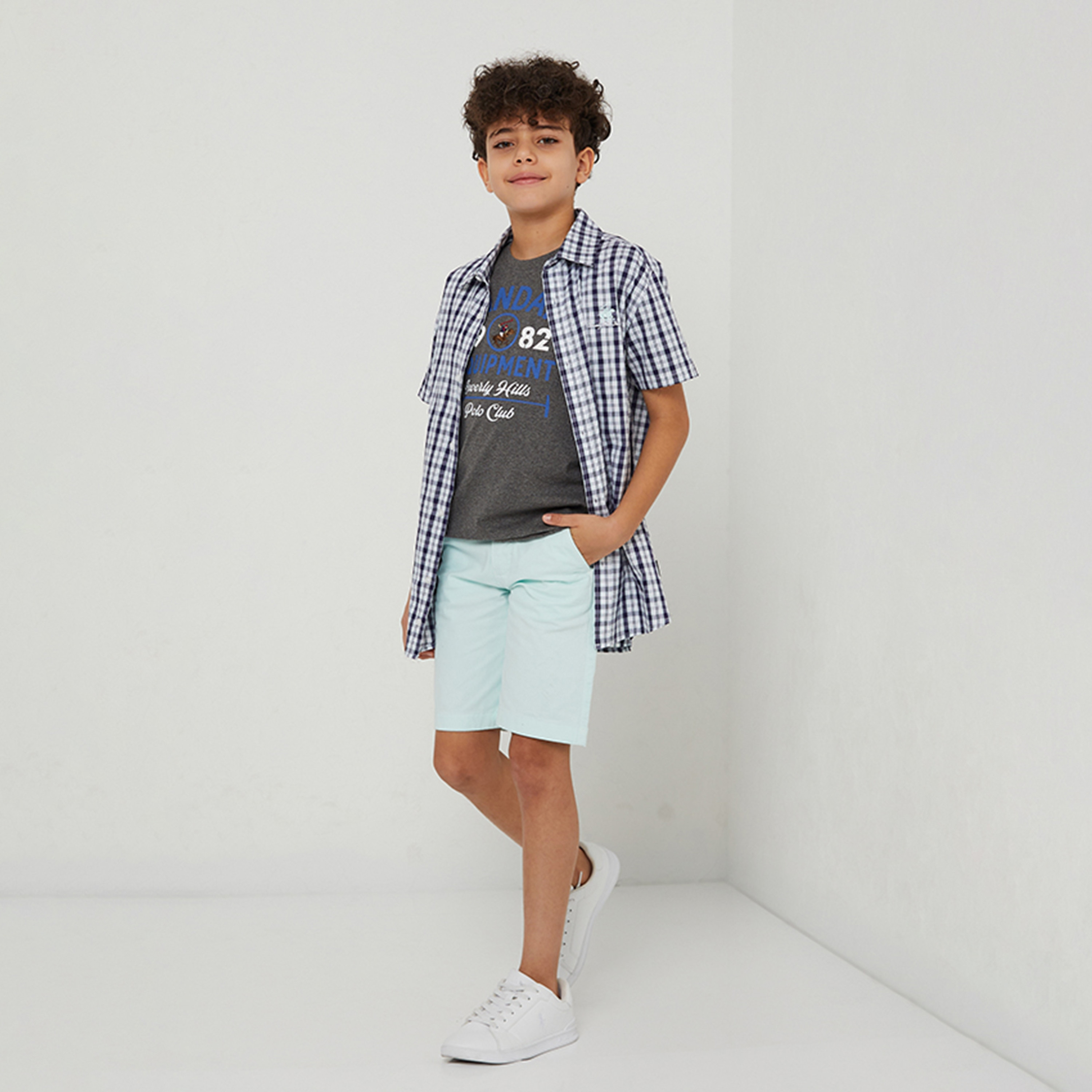 Beverly Hills Polo Club Cotton Checked Neck Shirt-boys-clothing-shirts-image-2