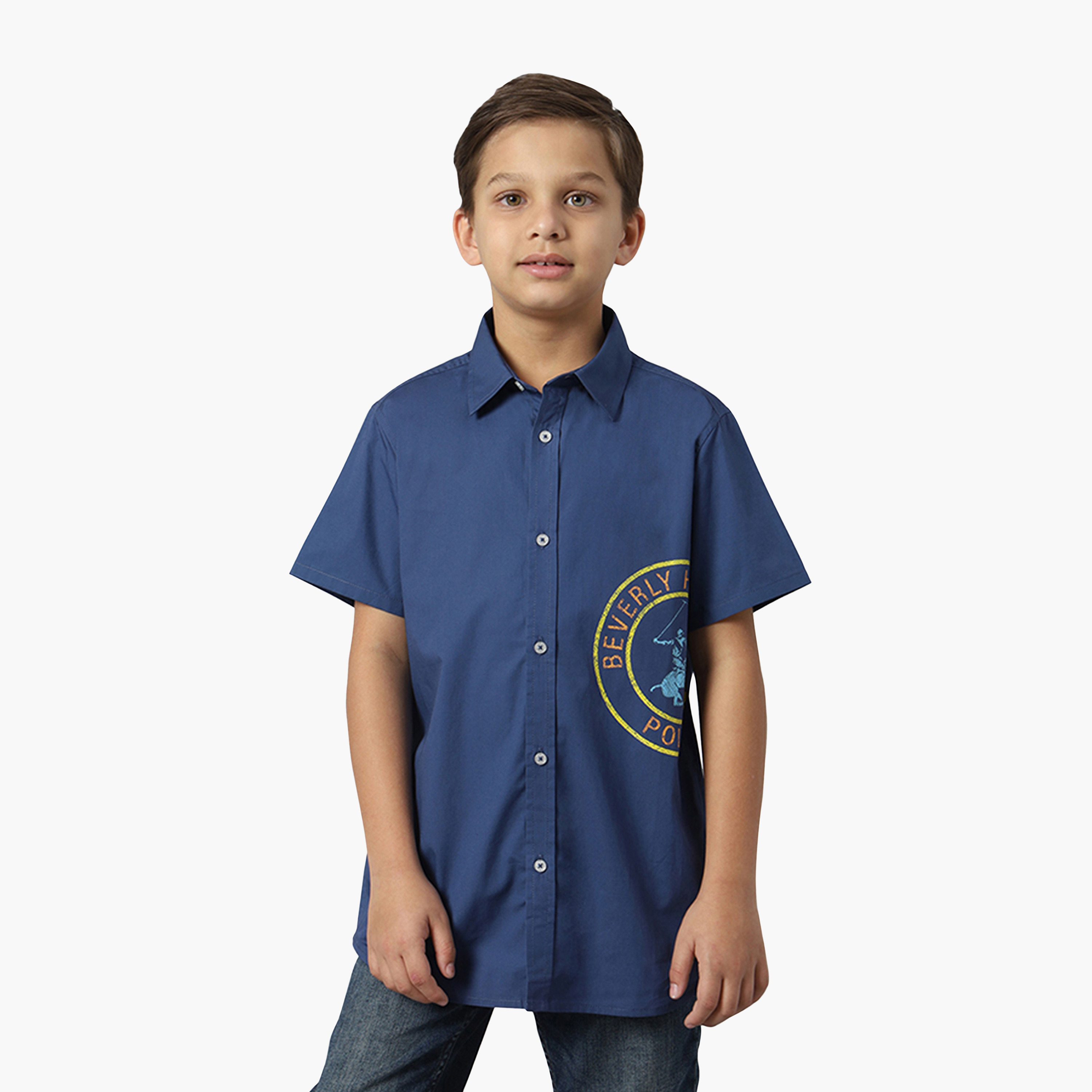 Beverly Hills Polo Club Cotton Solid Neck Shirt-boys-clothing-shirts-image-1