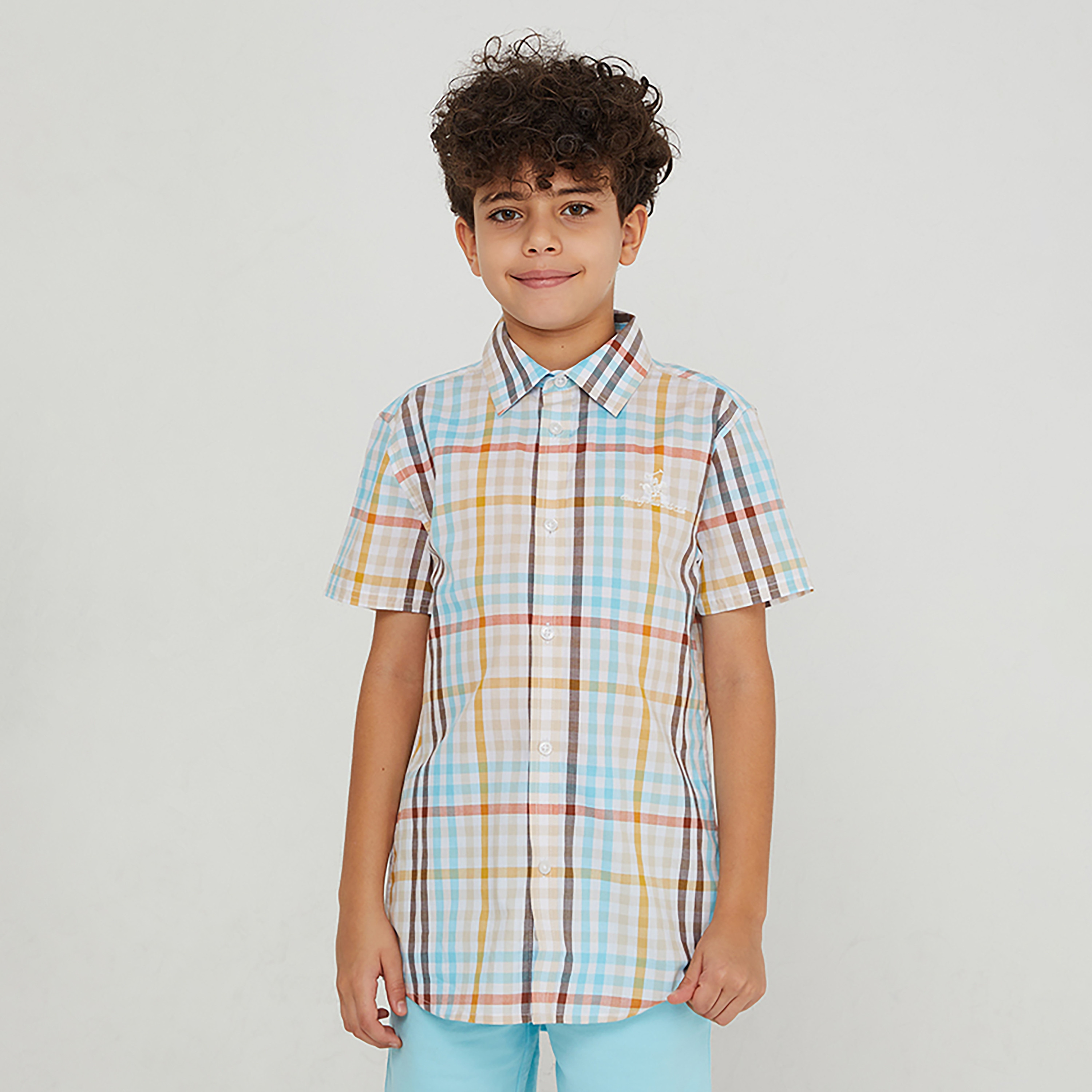 قميص قطن رجالي بأكمام قصيرة وياقة بنقشة مربعات من بيفرلي هيلز بولو كلوب-boys-clothing-shirts-image-1