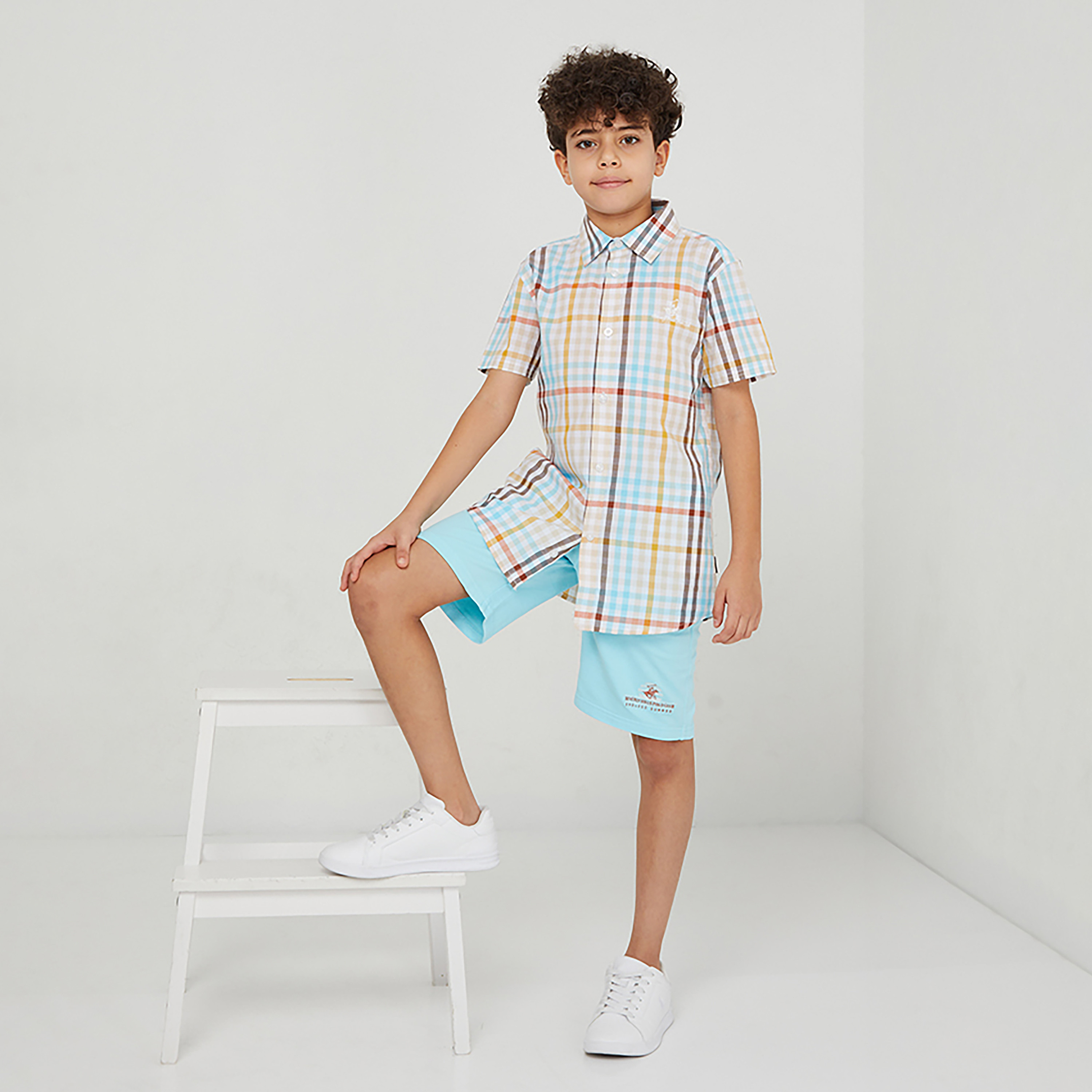 Beverly Hills Polo Club Checked Cotton Short Sleeves Collared Shirt-boys-clothing-shirts-image-2
