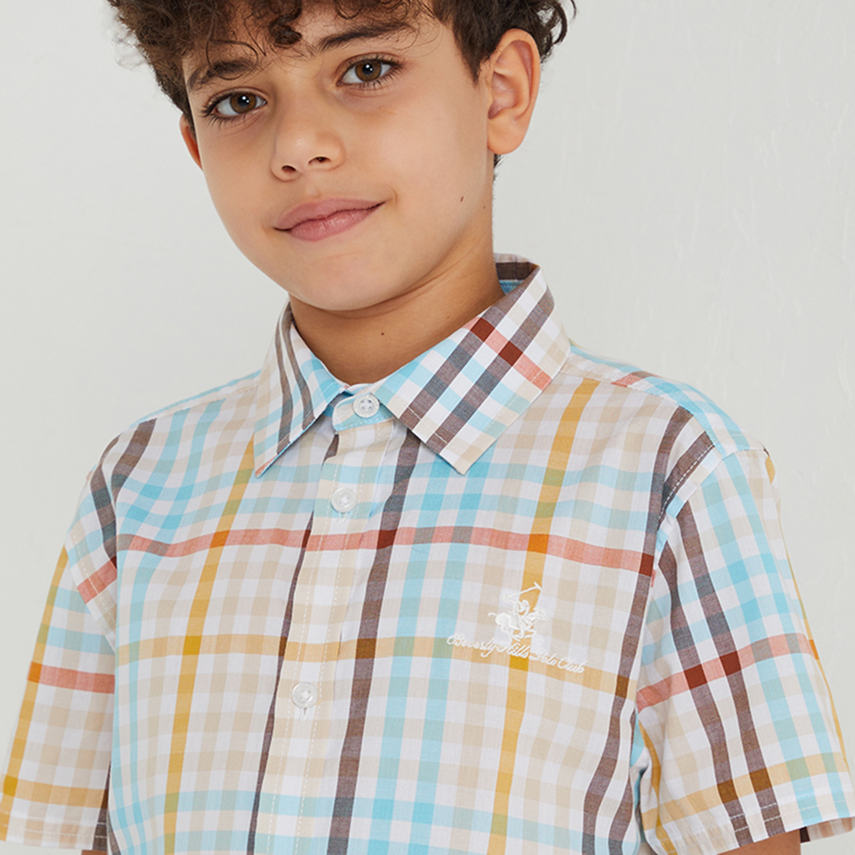 Beverly Hills Polo Club Checked Cotton Short Sleeves Collared Shirt-boys-clothing-shirts-image-4