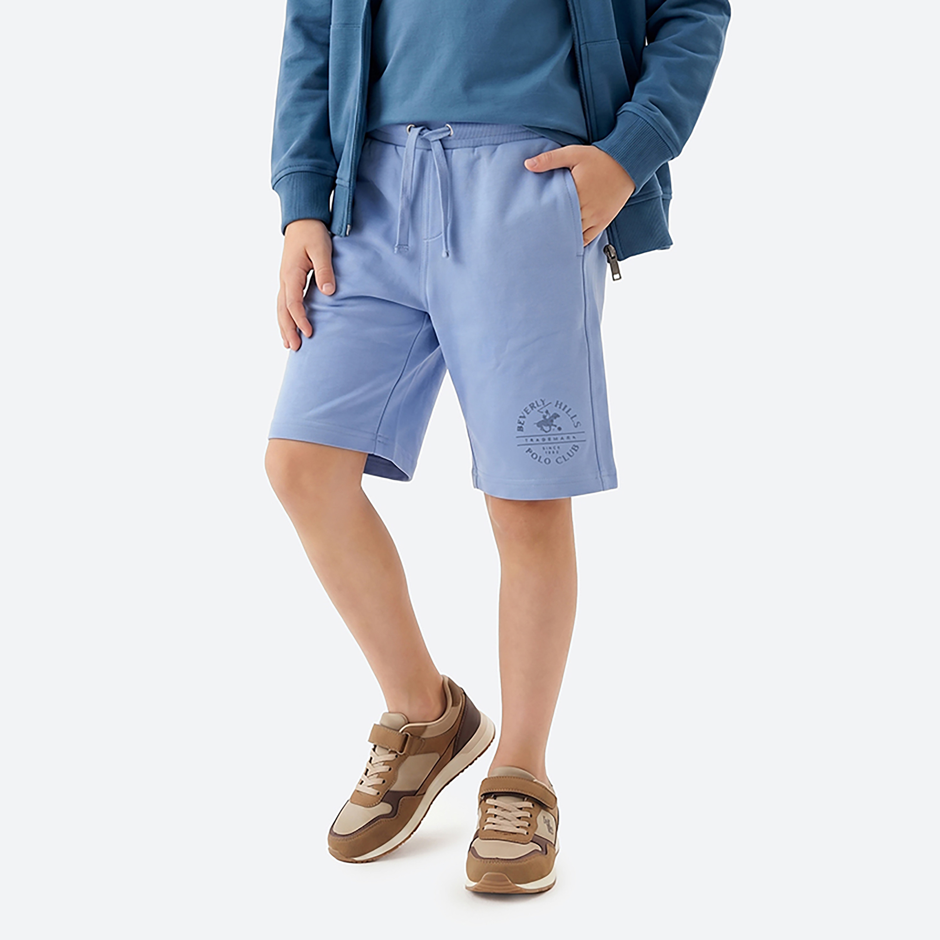 شورت قطن رجالي سادة بخصر مطاطي وبرباط من بيفرلي هيلز بولو كلوب-boys-clothing-bottoms-shorts-image-1