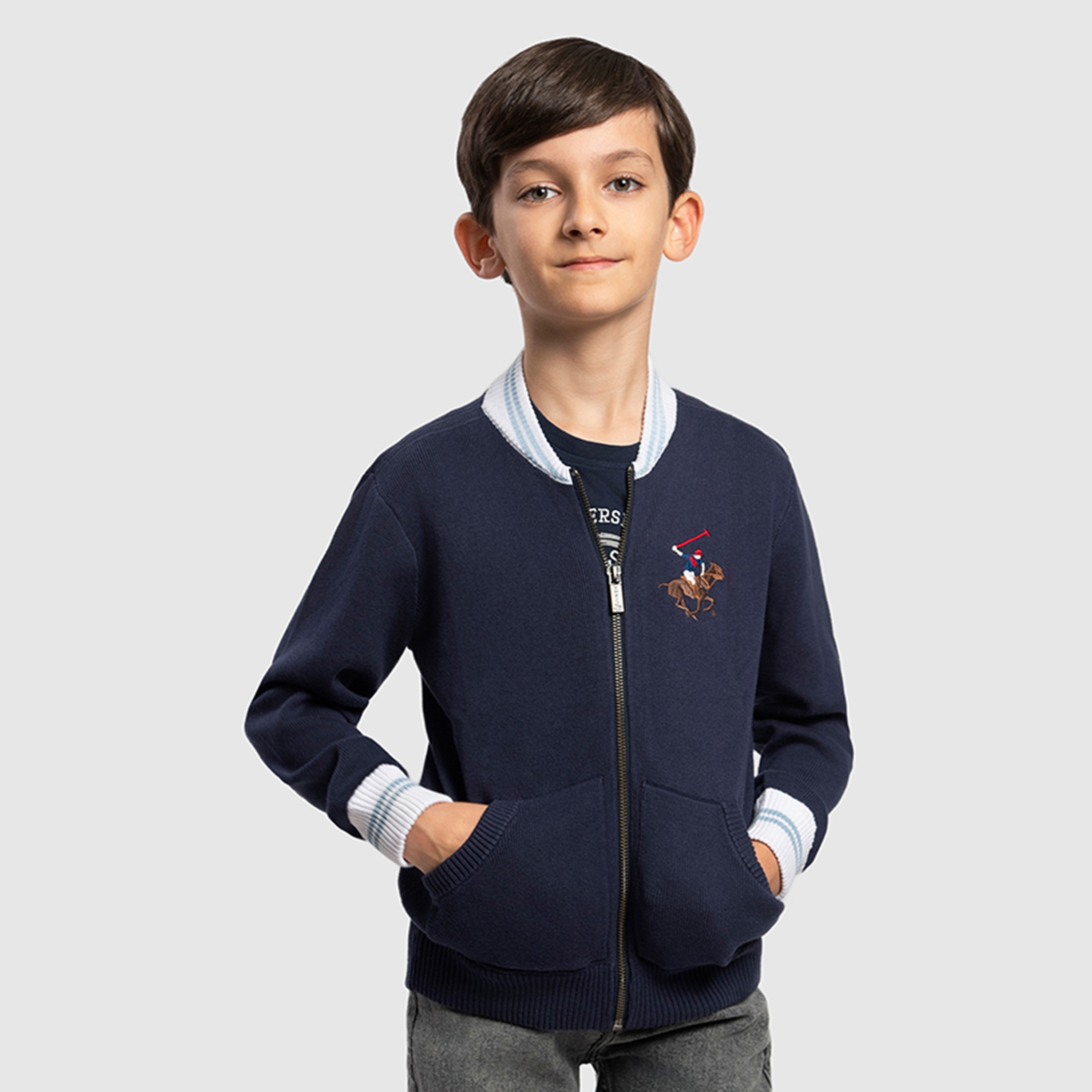 سترة رجالية بسحّاب سادة من القطن من بيفرلي هيلز بولو كلوب-boys-clothing-winterwear-jumpersandcardigans-image-1