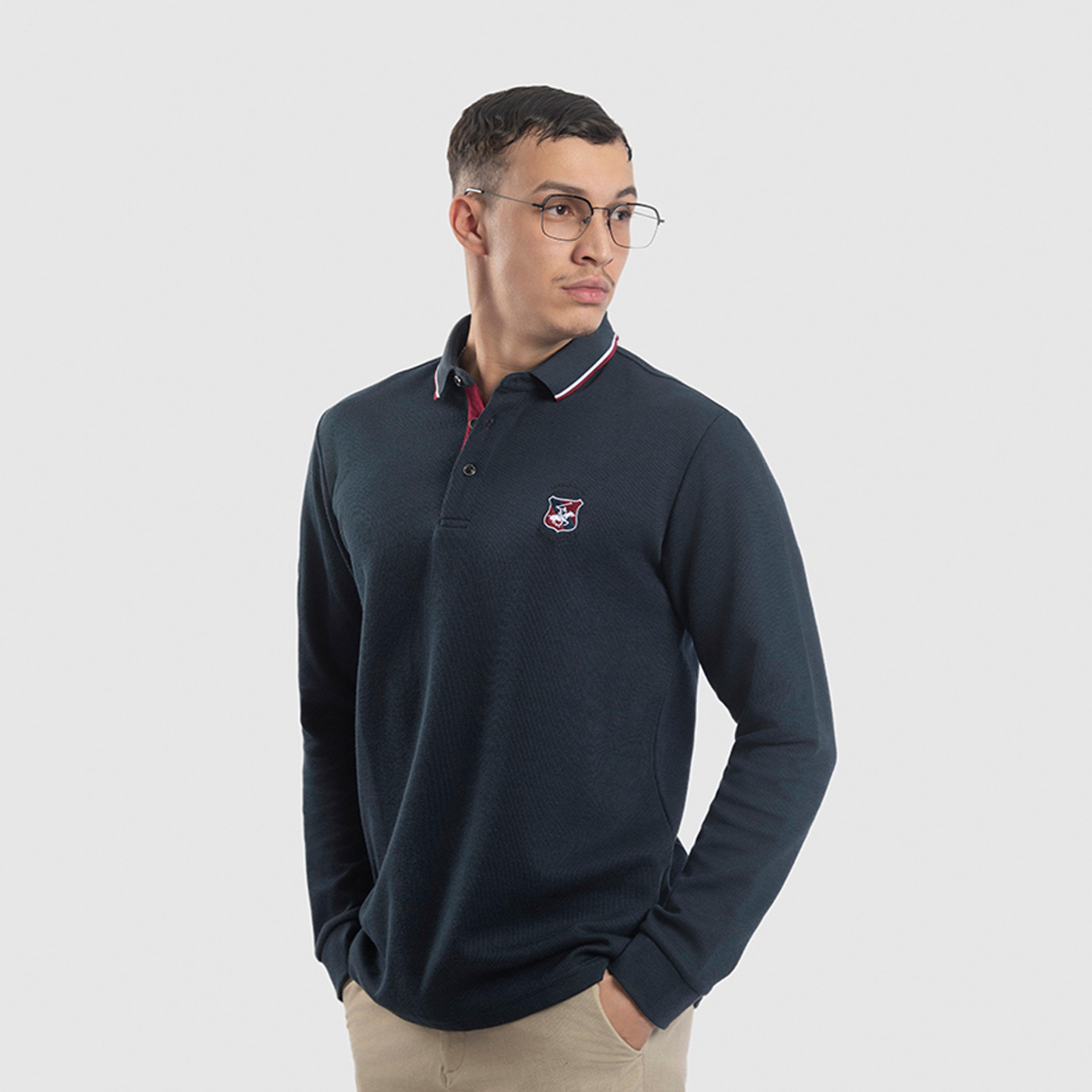 بيفرلي هيلز كلوب-  تي شيرت بولو للرجال بأكمام طويلة مع إغلاق نصفي بزر-men-clothing-tshirtsandpolos-polos-image-1