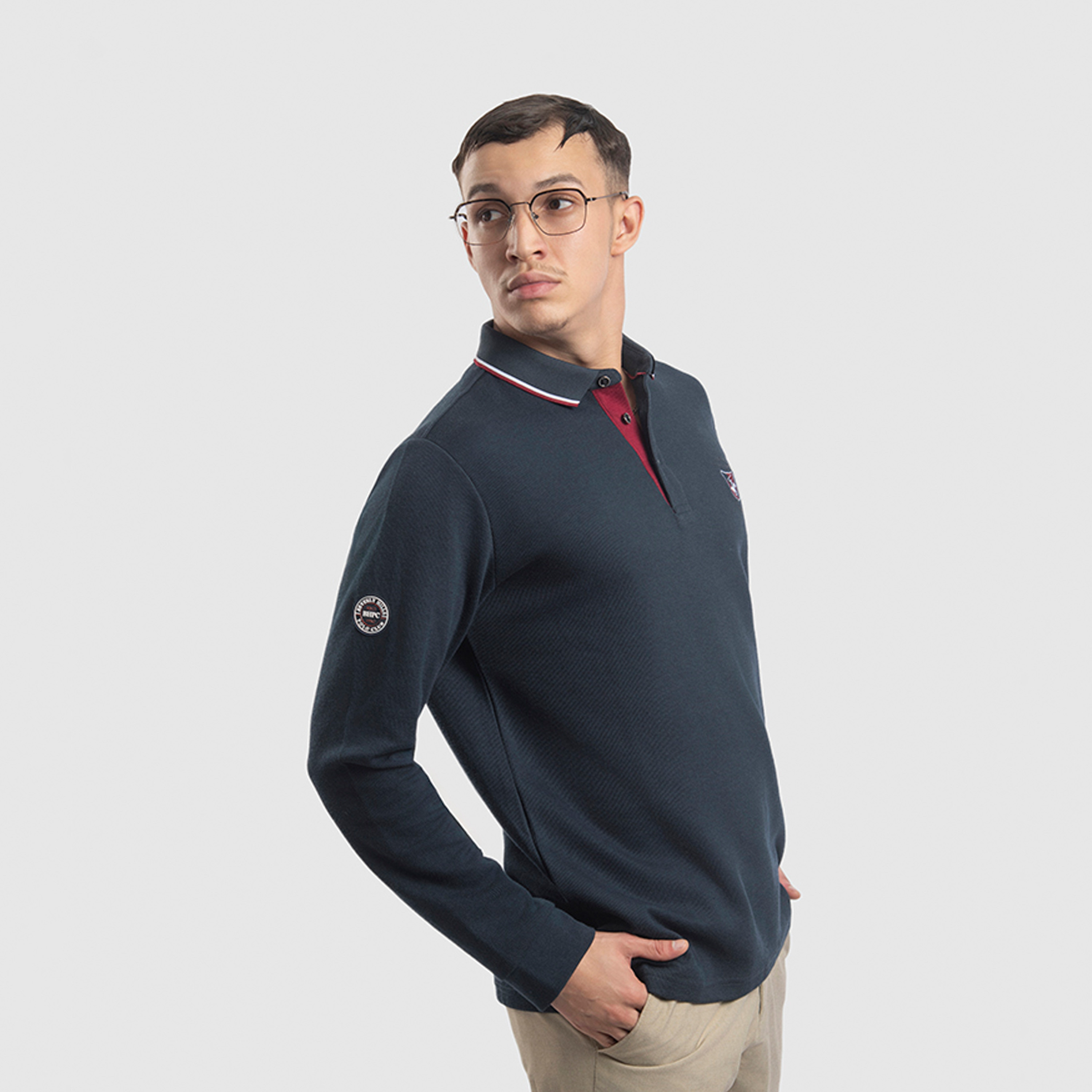 بيفرلي هيلز كلوب-  تي شيرت بولو للرجال بأكمام طويلة مع إغلاق نصفي بزر-men-clothing-tshirtsandpolos-polos-image-2