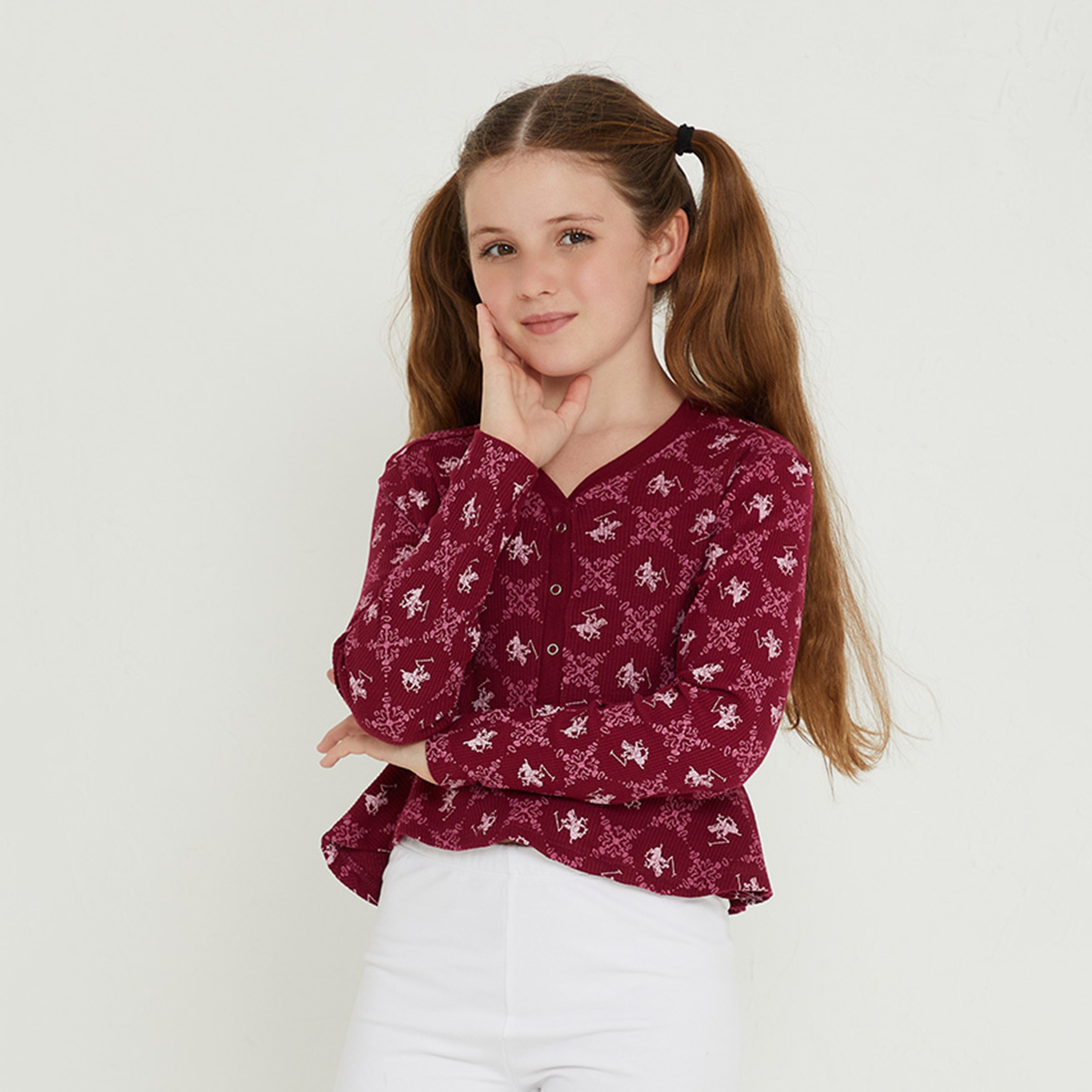 بلوزة بحافة مكشكشة وطبعة من بيفرلي هيلز بولو كلوب-girls-clothing-jumpersandcardigans-image-1