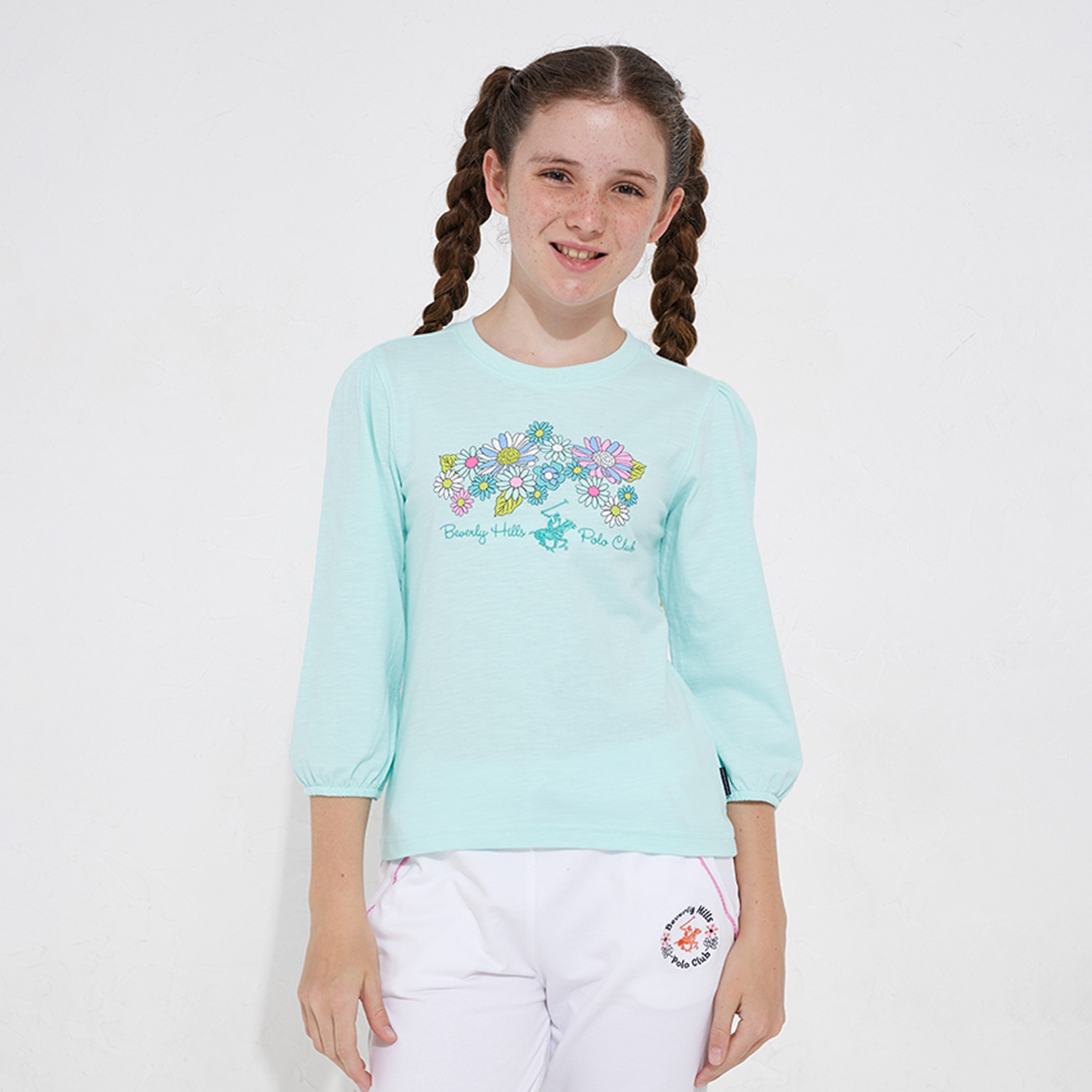 Beverly Hills Polo Club Logo Embroidered 3/4 Sleeves T-Shirt-girls-clothing-tshirts-image-1