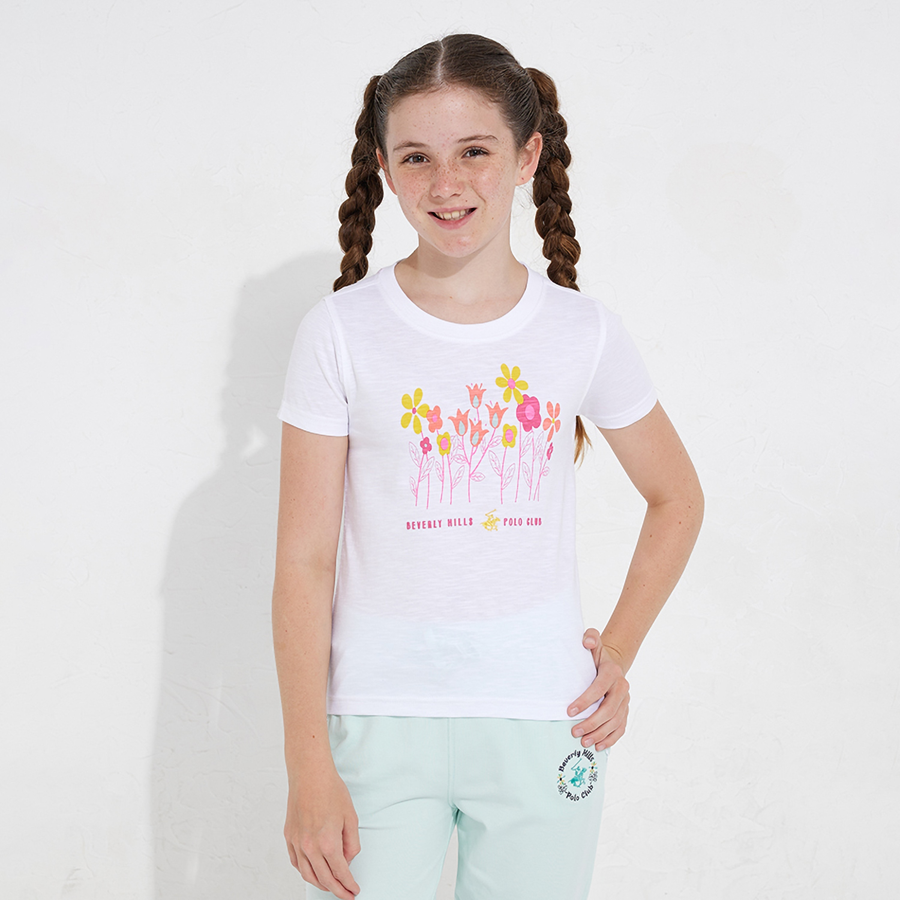 تيشيرت بأكمام قصيرة وطبعة زهور من بيفرلي هيلز بولو كلوب-girls-clothing-tshirts-image-5