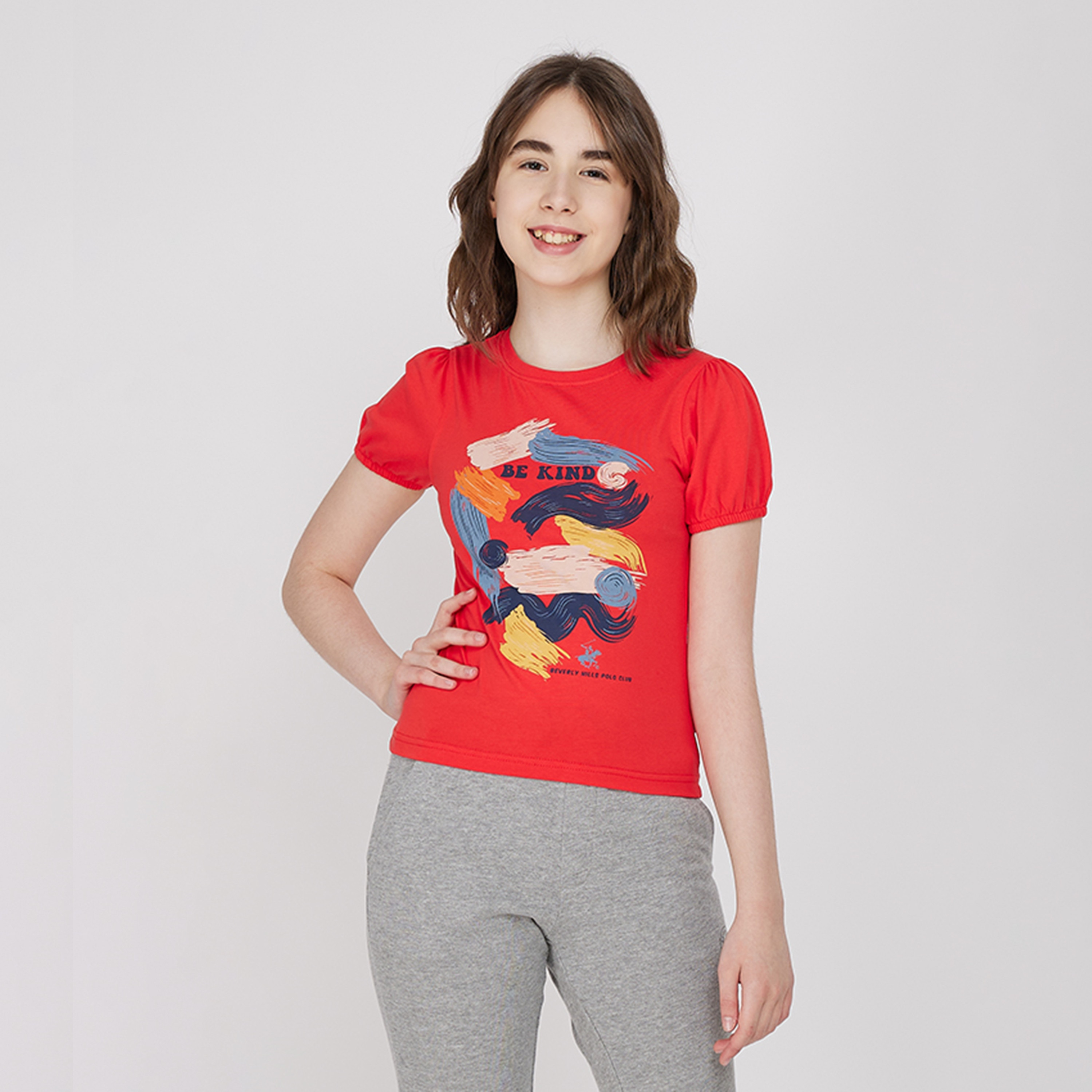 تيشيرت بياقة دائرية بتفاصيل شعار من القطن من بيفرلي هيلز بولو كلوب-girls-clothing-tshirts-image-1