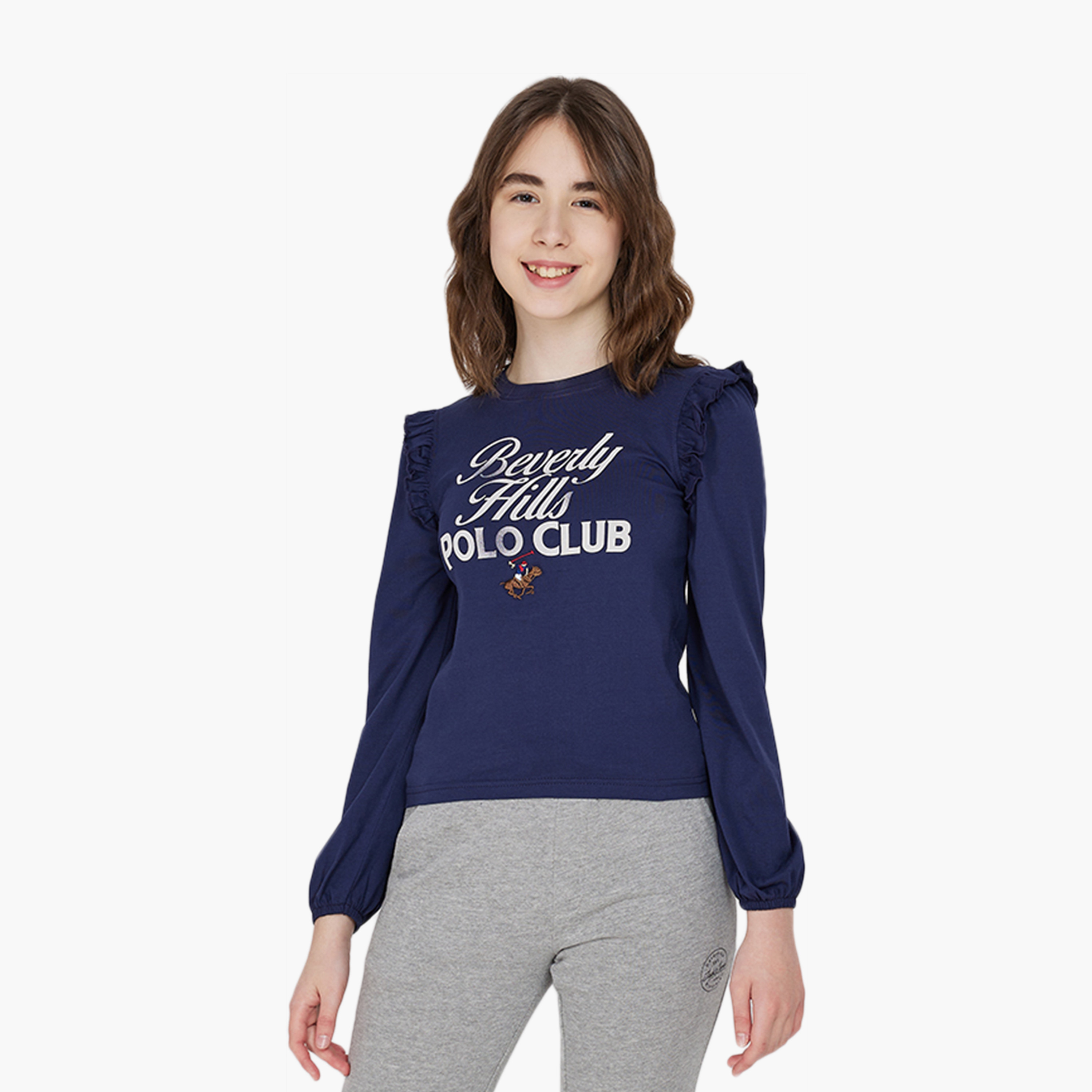 بلوزة قطنية مطبوعة بأكمام طويلة من بيفرلي هيلز بولو كلوب-girls-clothing-blousesandshirts-image-1