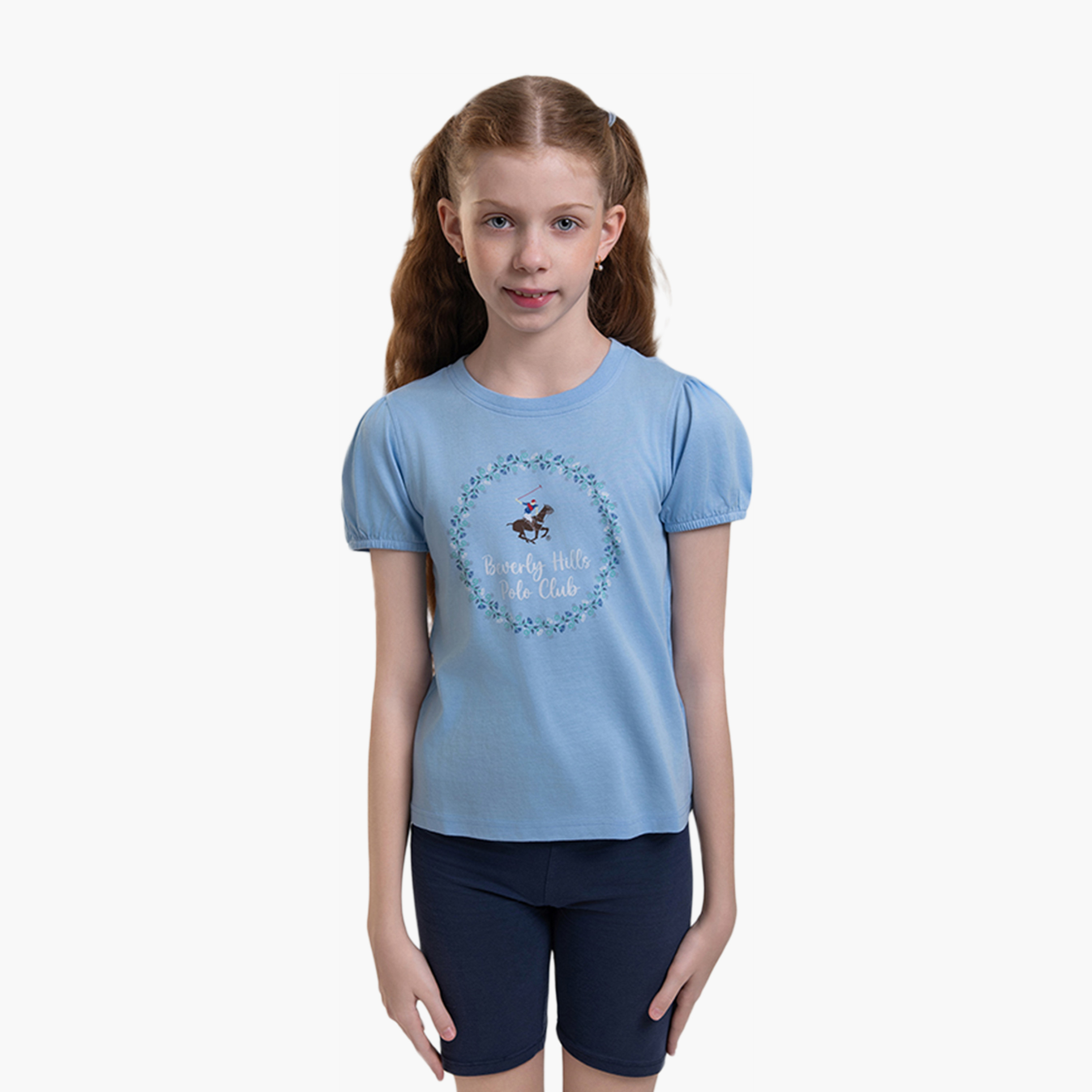 تيشيرت قطني مطبوع بأكمام منفوخة من بيفرلي هيلز بولو كلوب-girls-clothing-tshirts-image-1