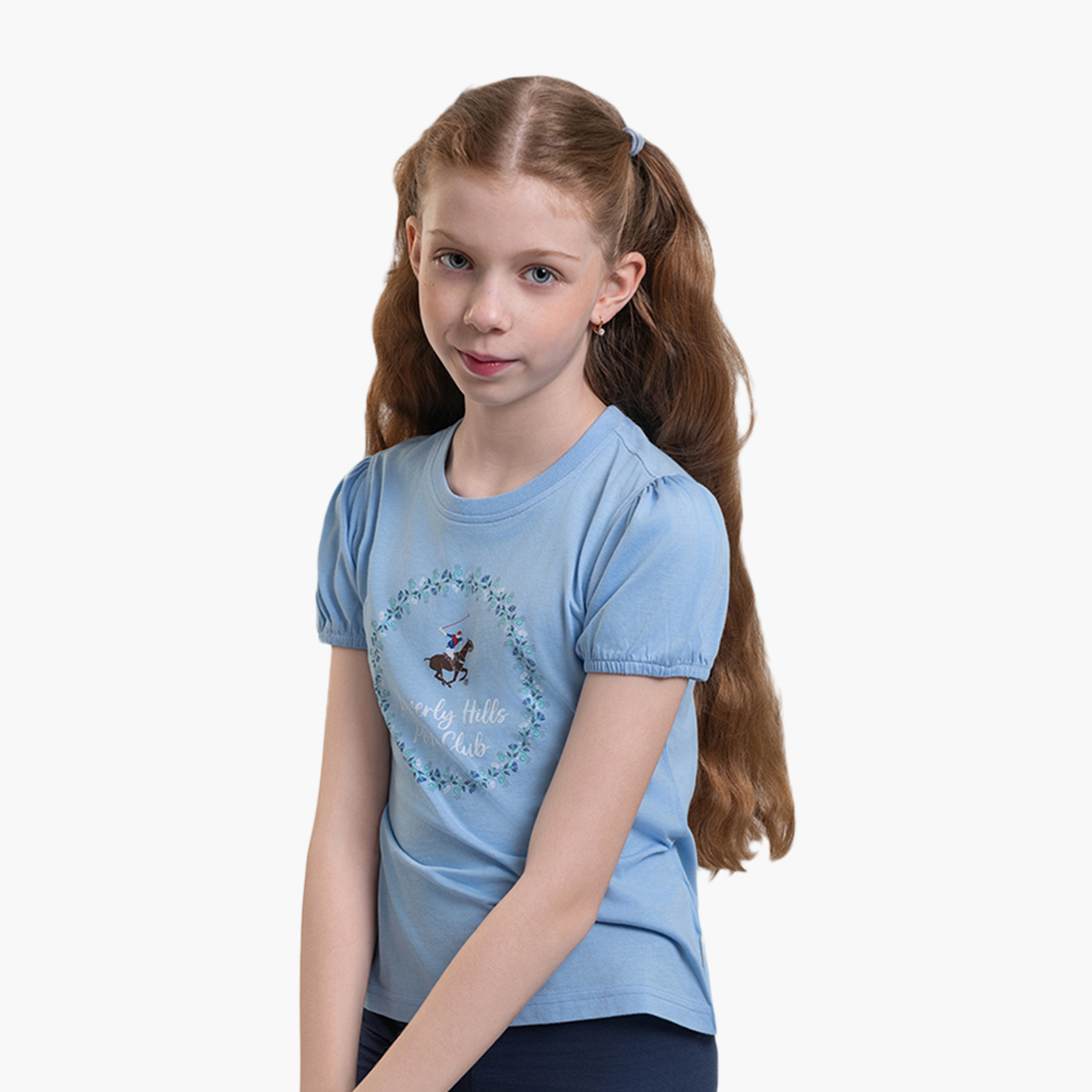 تيشيرت قطني مطبوع بأكمام منفوخة من بيفرلي هيلز بولو كلوب-girls-clothing-tshirts-image-2