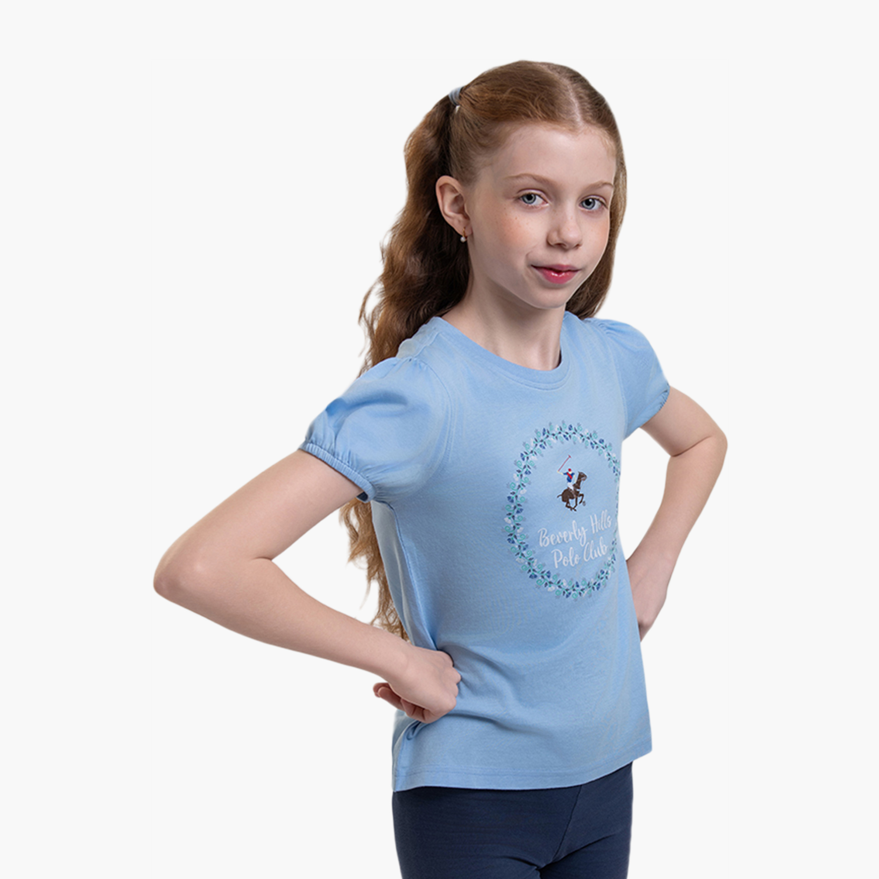 تيشيرت قطني مطبوع بأكمام منفوخة من بيفرلي هيلز بولو كلوب-girls-clothing-tshirts-image-3