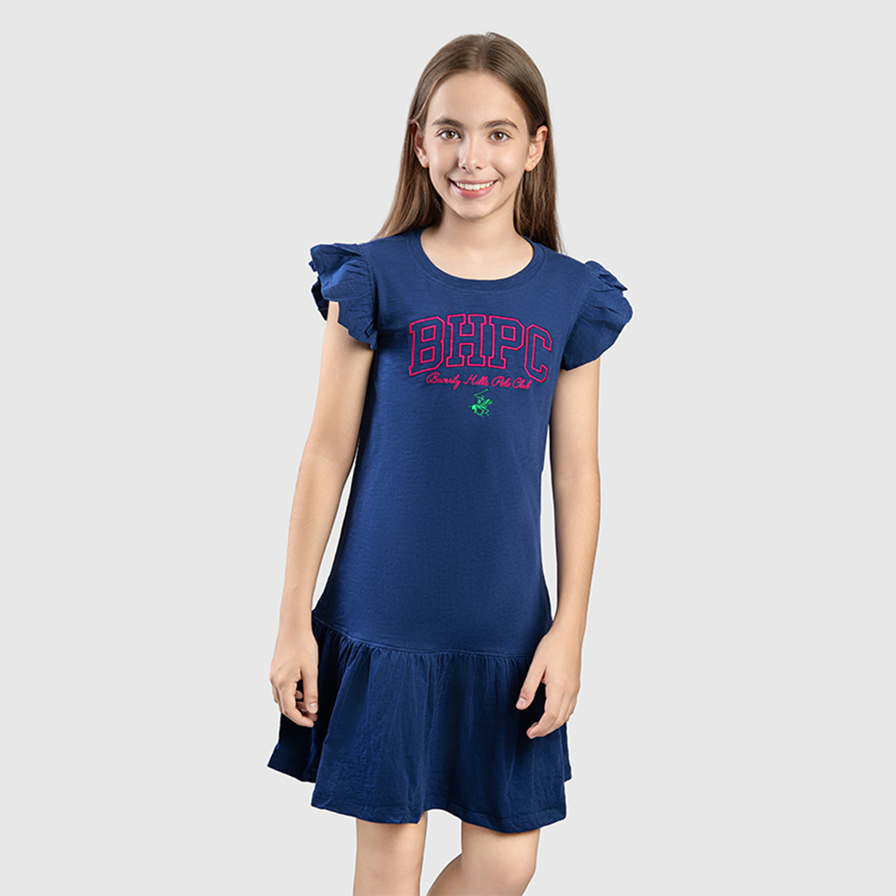 Beverly Hills Polo Club Cotton Solid Mini Dress-girls-clothing-dressesandjumpsuits-image-1