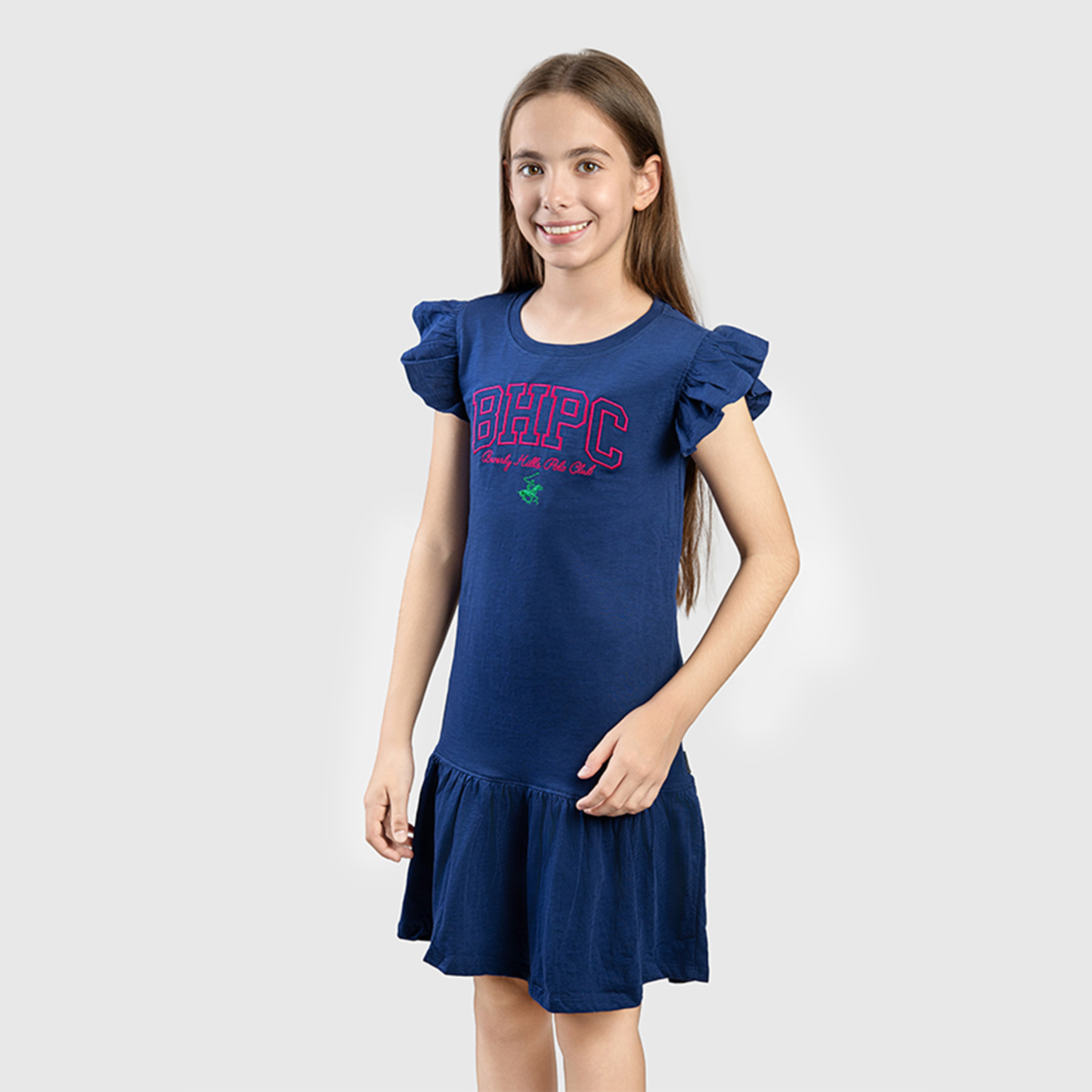 Beverly Hills Polo Club Cotton Solid Mini Dress-girls-clothing-dressesandjumpsuits-image-2