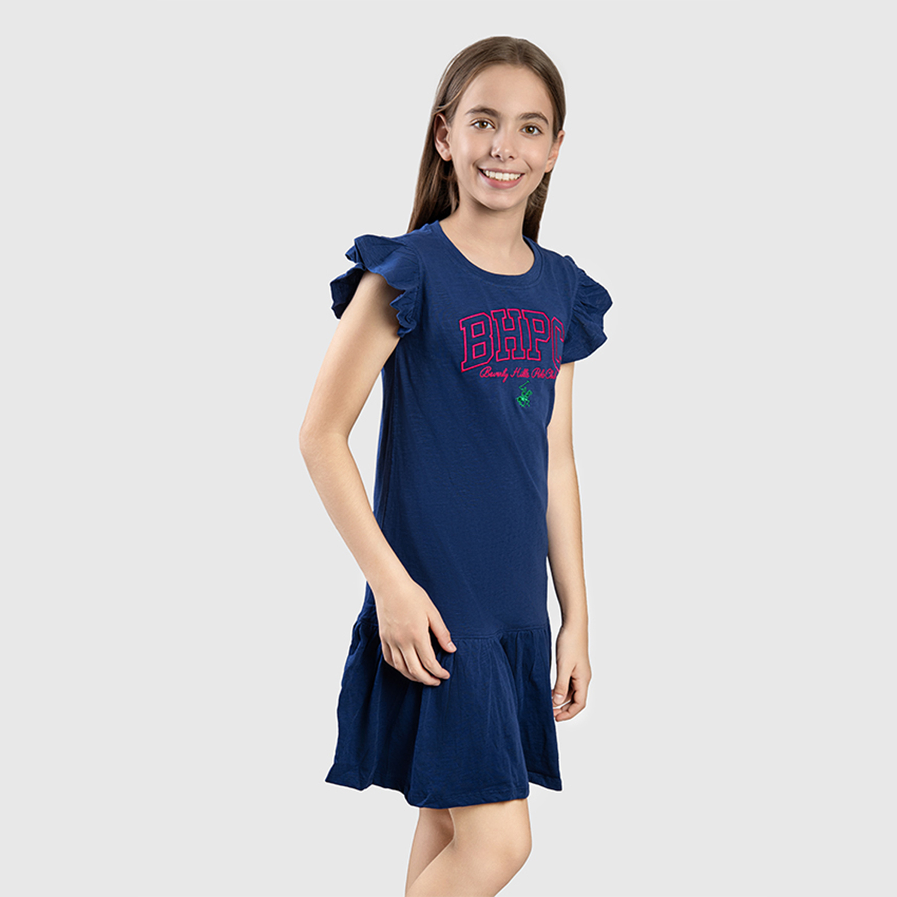 Beverly Hills Polo Club Cotton Solid Mini Dress-girls-clothing-dressesandjumpsuits-image-3