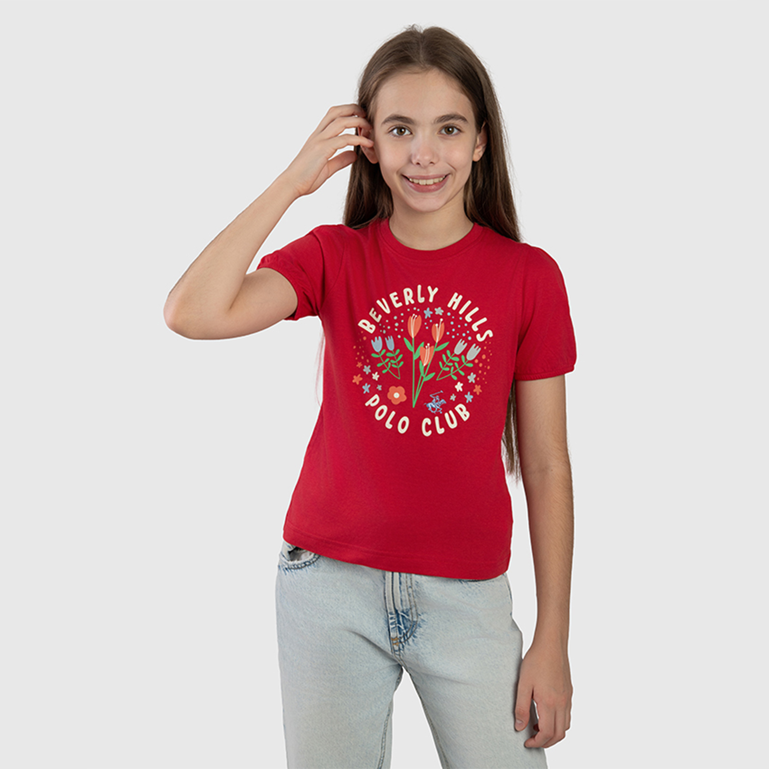 تيشيرت بياقة دائرية بتفاصيل شعار من القطن من بيفرلي هيلز بولو كلوب-girls-clothing-tshirts-image-1