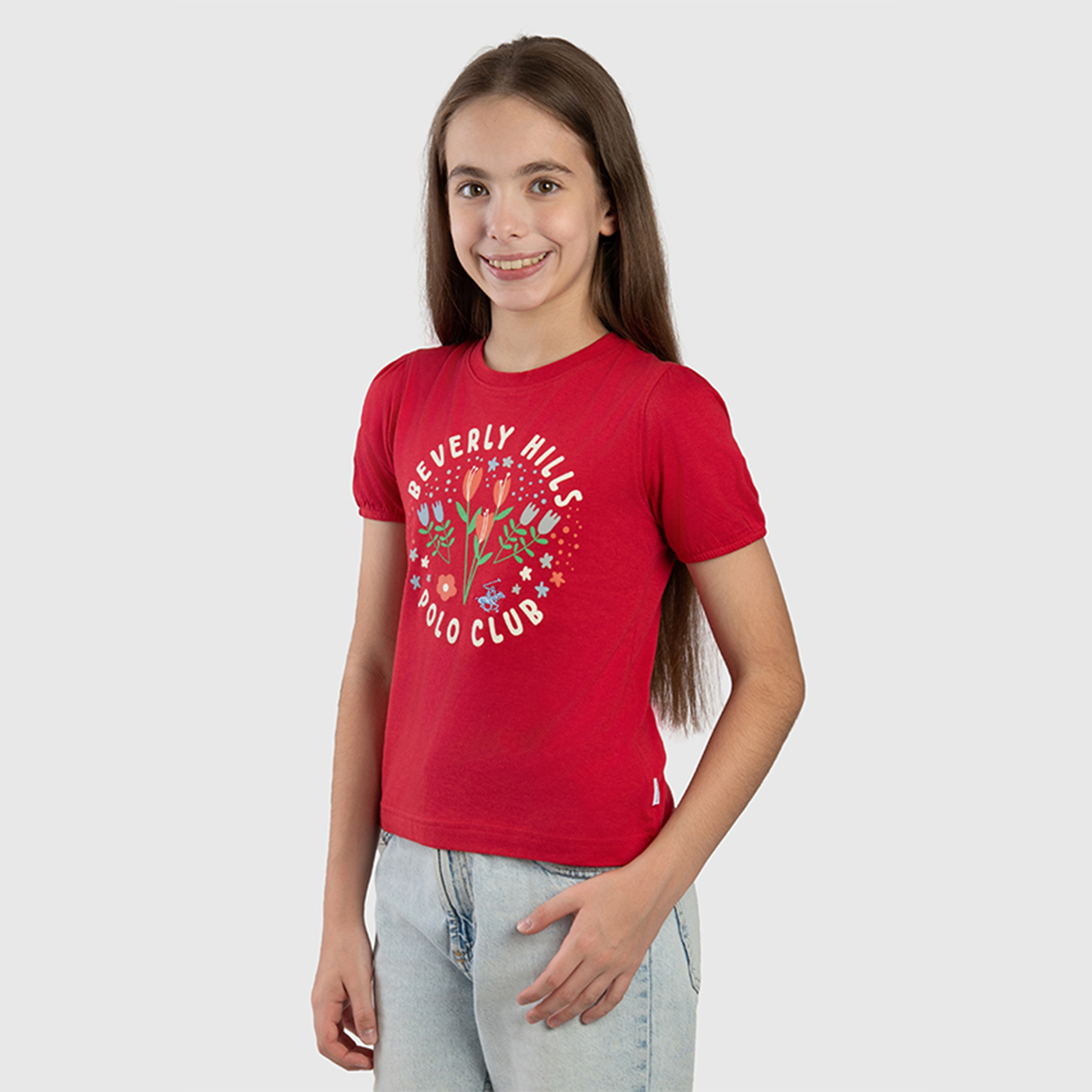 تيشيرت بياقة دائرية بتفاصيل شعار من القطن من بيفرلي هيلز بولو كلوب-girls-clothing-tshirts-image-2