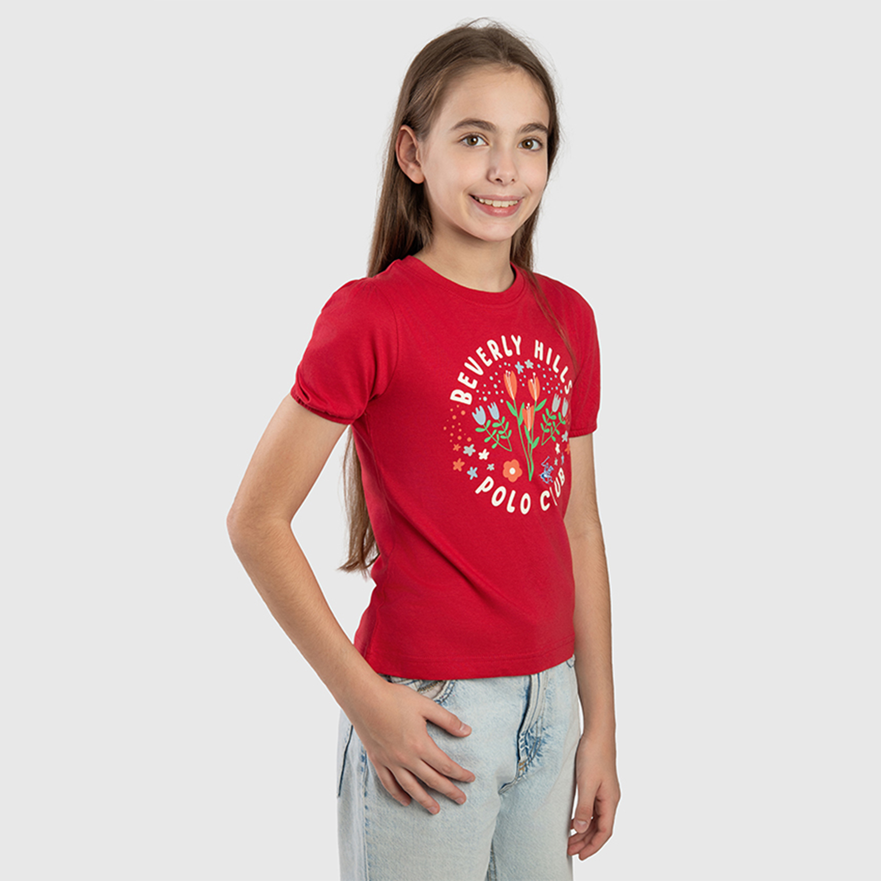 تيشيرت بياقة دائرية بتفاصيل شعار من القطن من بيفرلي هيلز بولو كلوب-girls-clothing-tshirts-image-3
