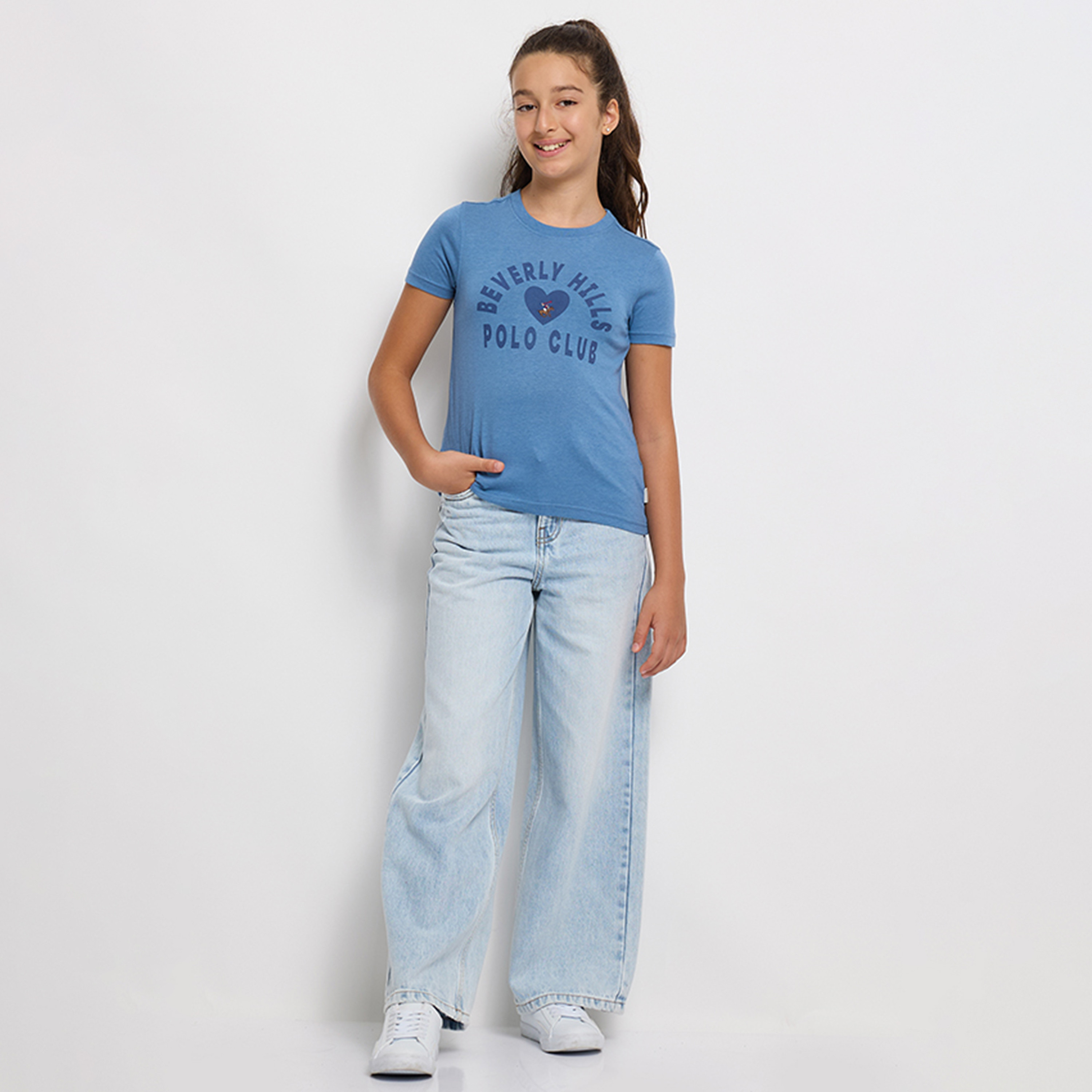 تيشيرت سادة قطن بياقة مستديرة وطبعات من بيفرلي هيلز بولو كلوب-girls-clothing-tshirts-image-2