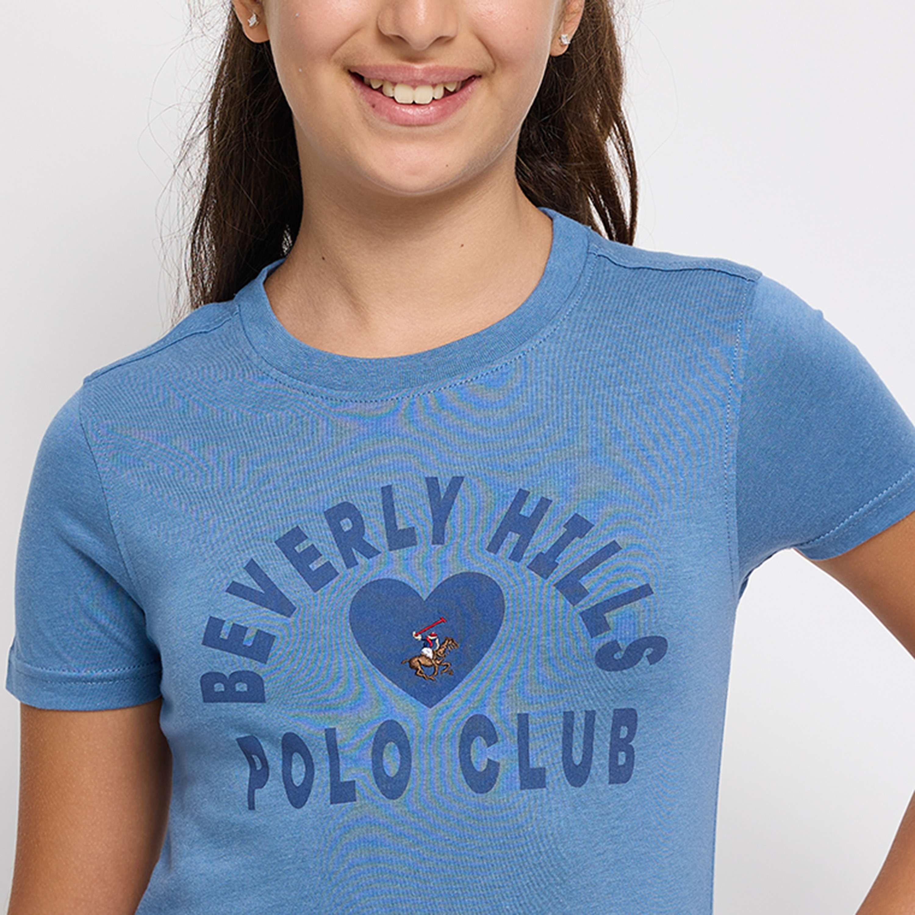 تيشيرت سادة قطن بياقة مستديرة وطبعات من بيفرلي هيلز بولو كلوب-girls-clothing-tshirts-image-3