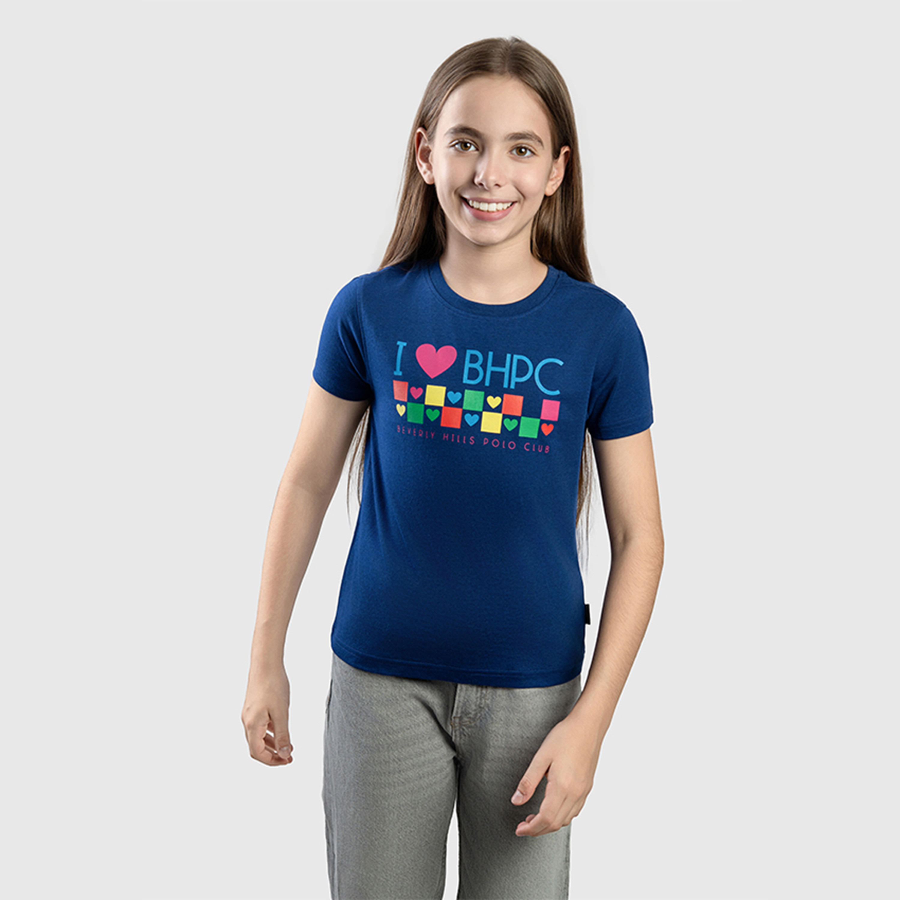 تيشيرت سادة قطن بياقة مستديرة وطبعات من بيفرلي هيلز بولو كلوب-girls-clothing-tshirts-image-1