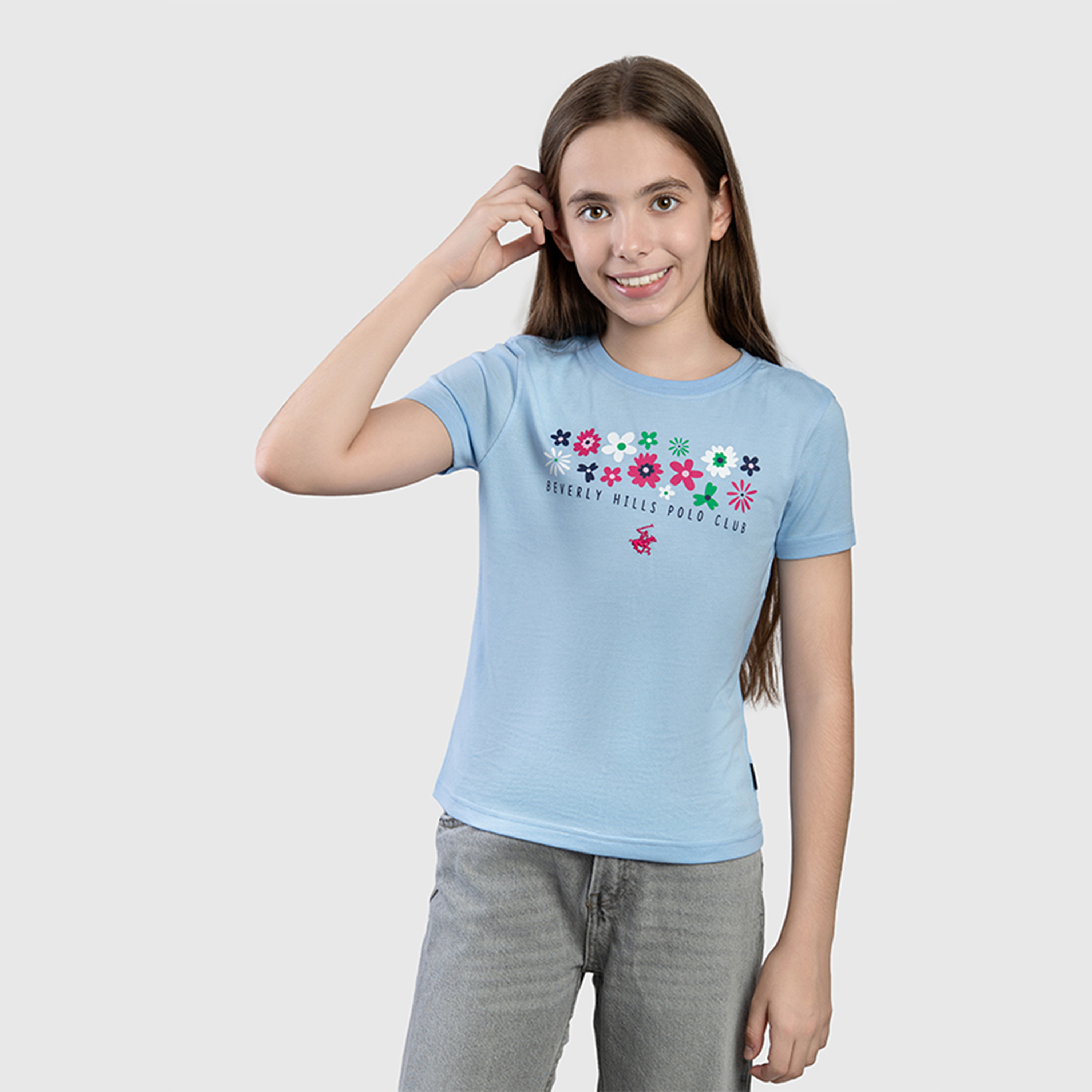 تيشيرت بياقة دائرية بتفاصيل شعار من القطن من بيفرلي هيلز بولو كلوب-girls-clothing-tshirts-image-1