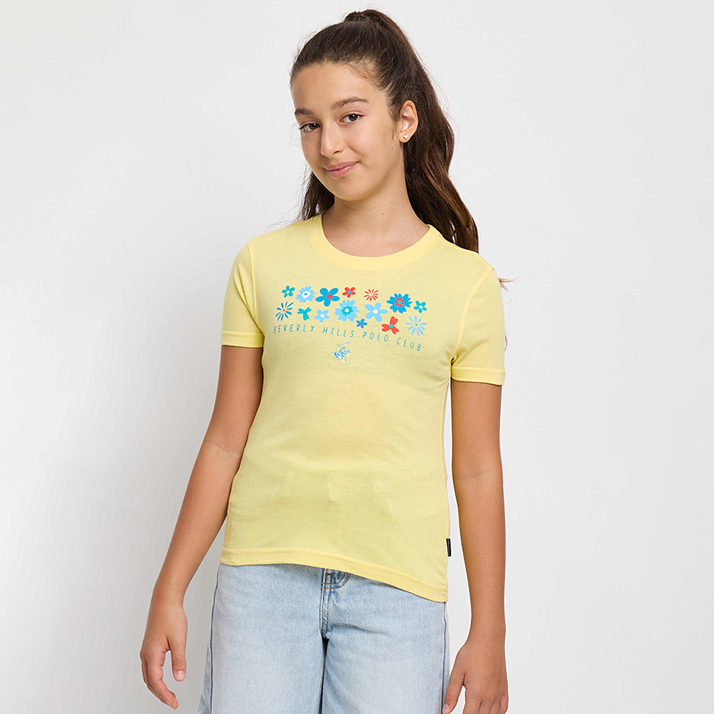 تيشيرت بياقة دائرية بتفاصيل شعار من القطن من بيفرلي هيلز بولو كلوب-girls-clothing-tshirts-image-1