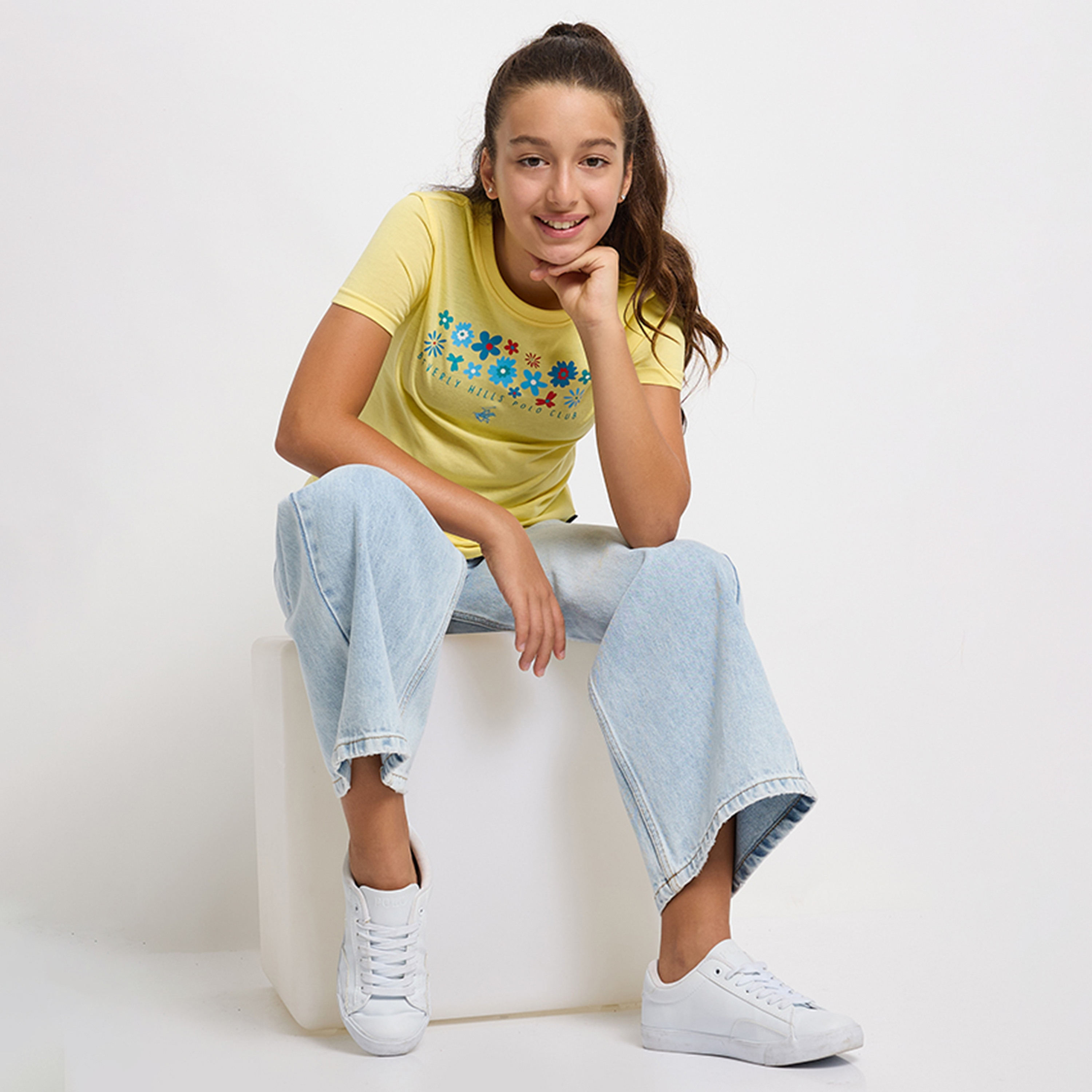 تيشيرت بياقة دائرية بتفاصيل شعار من القطن من بيفرلي هيلز بولو كلوب-girls-clothing-tshirts-image-2