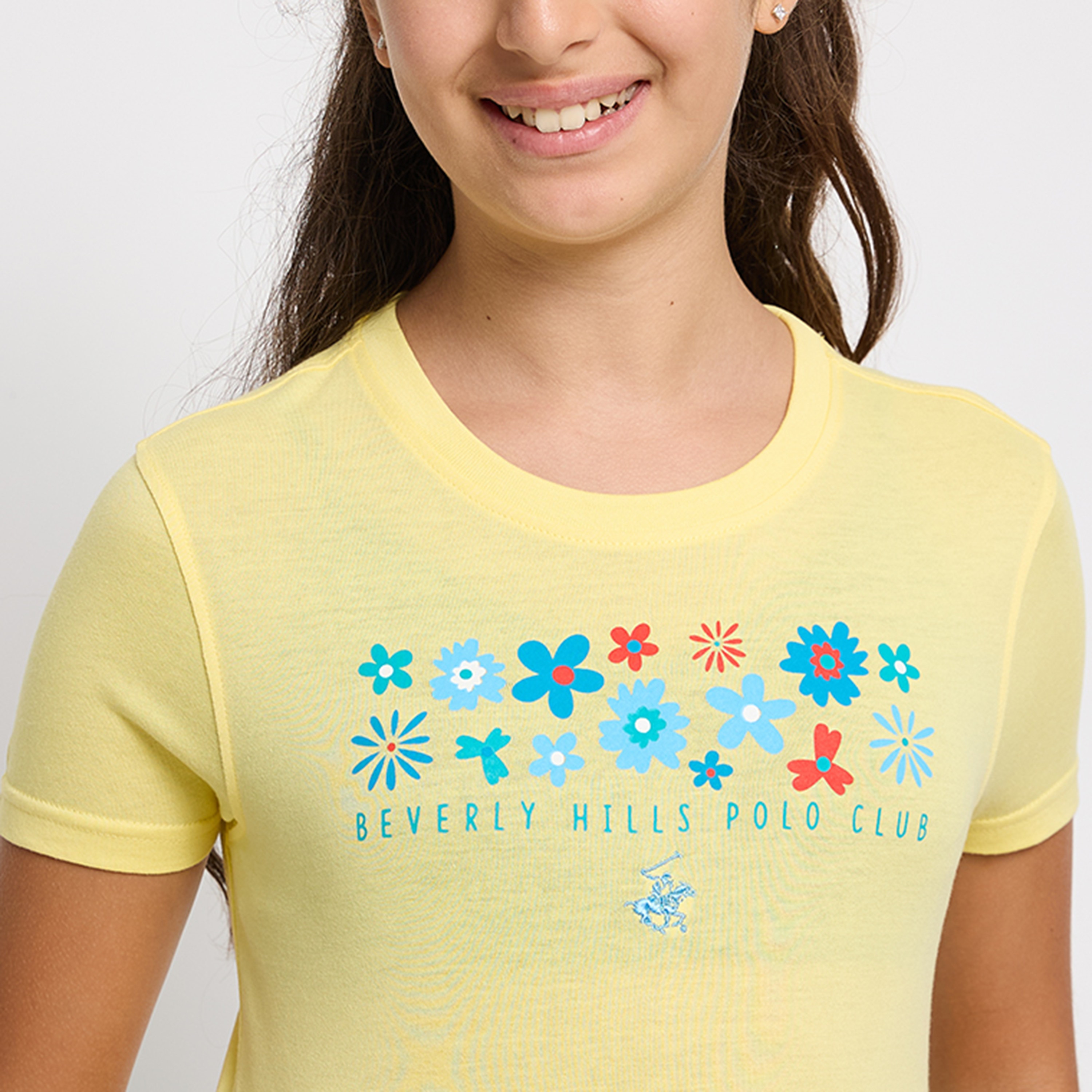 تيشيرت بياقة دائرية بتفاصيل شعار من القطن من بيفرلي هيلز بولو كلوب-girls-clothing-tshirts-image-3