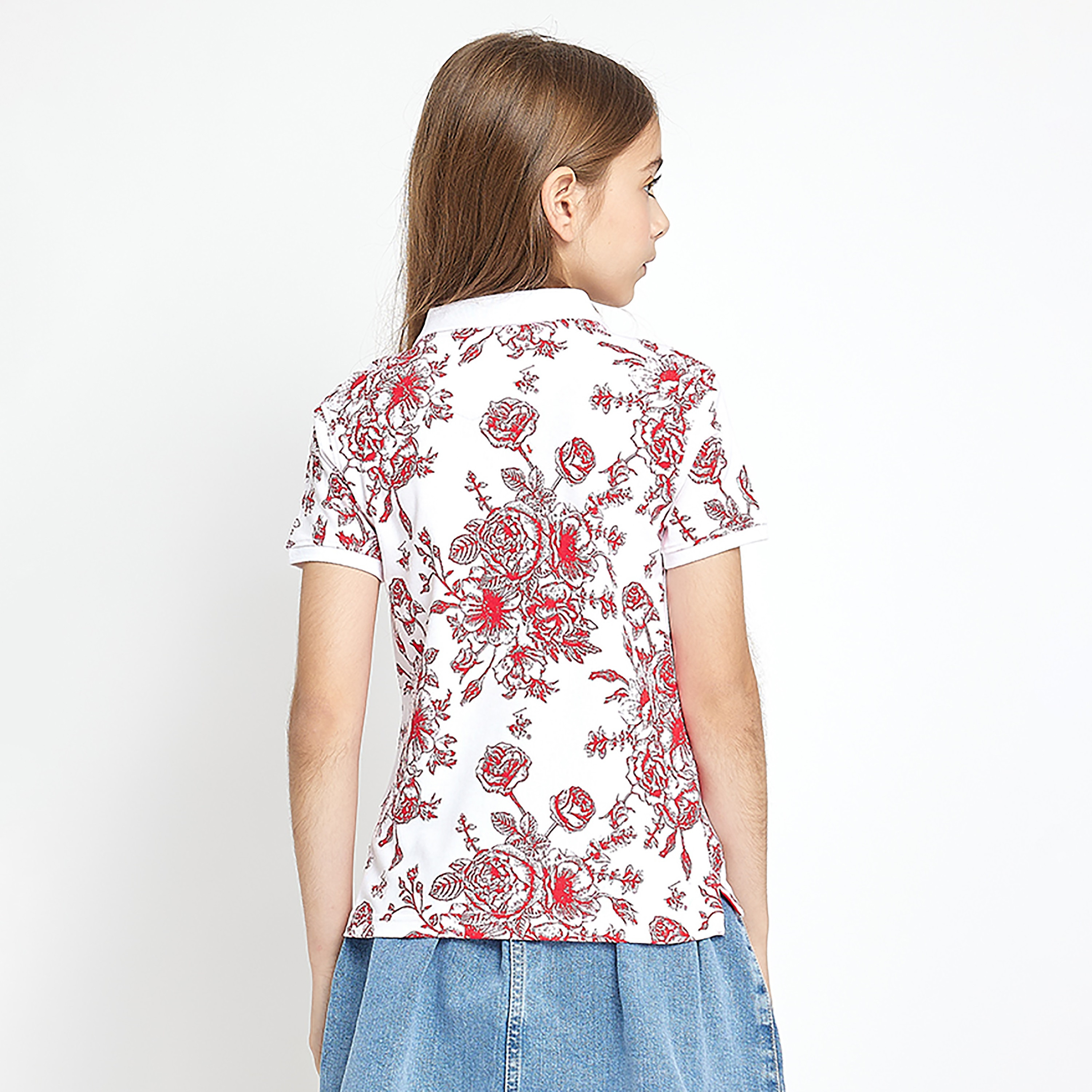 Beverly Hills Polo Club Floral Printed Short Sleeves Polo T-Shirt-girls-clothing-tshirts-image-2