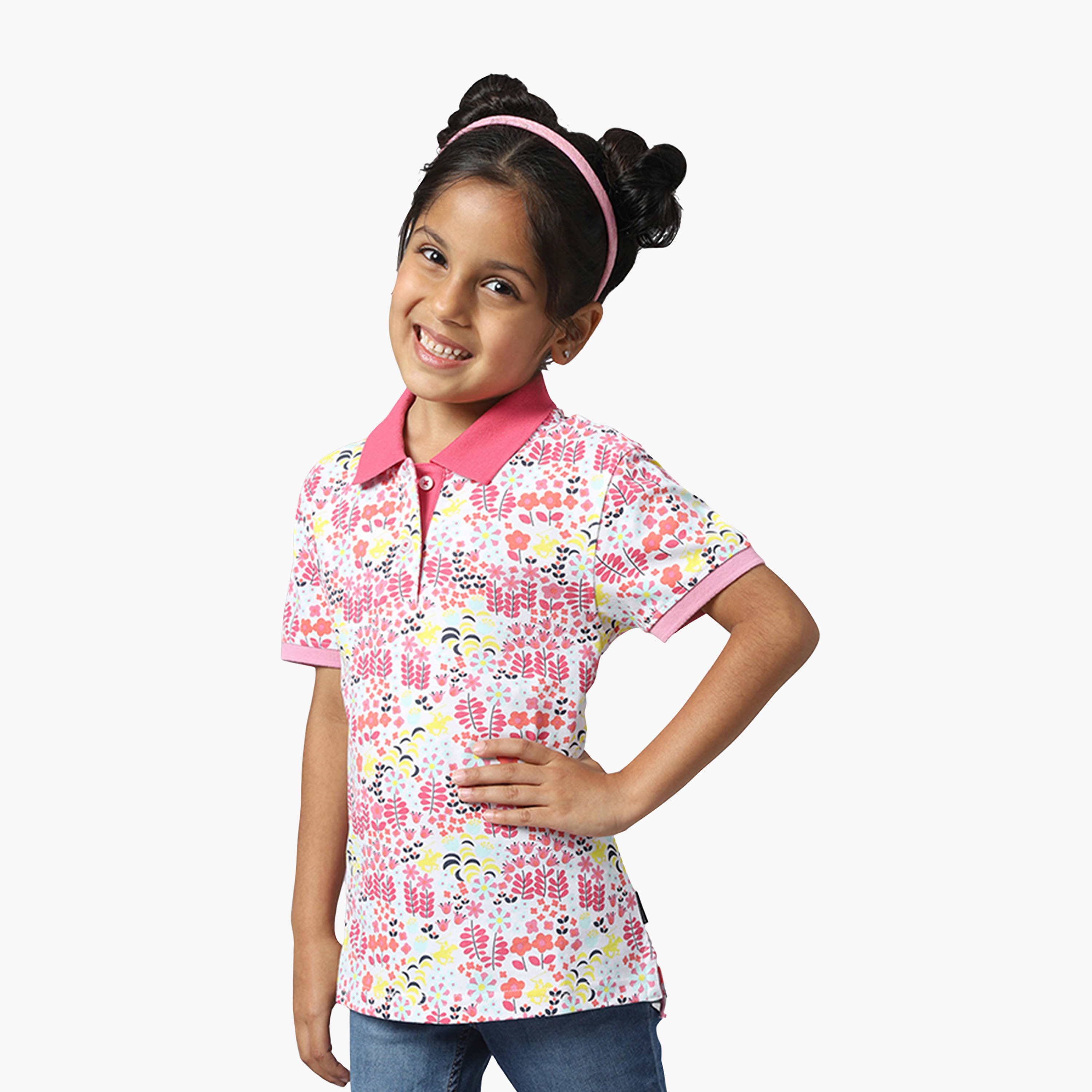 تيشيرت بياقة بولو بطبعة زهور من القطن من بيفرلي هيلز بولو كلوب-girls-clothing-tshirts-image-2
