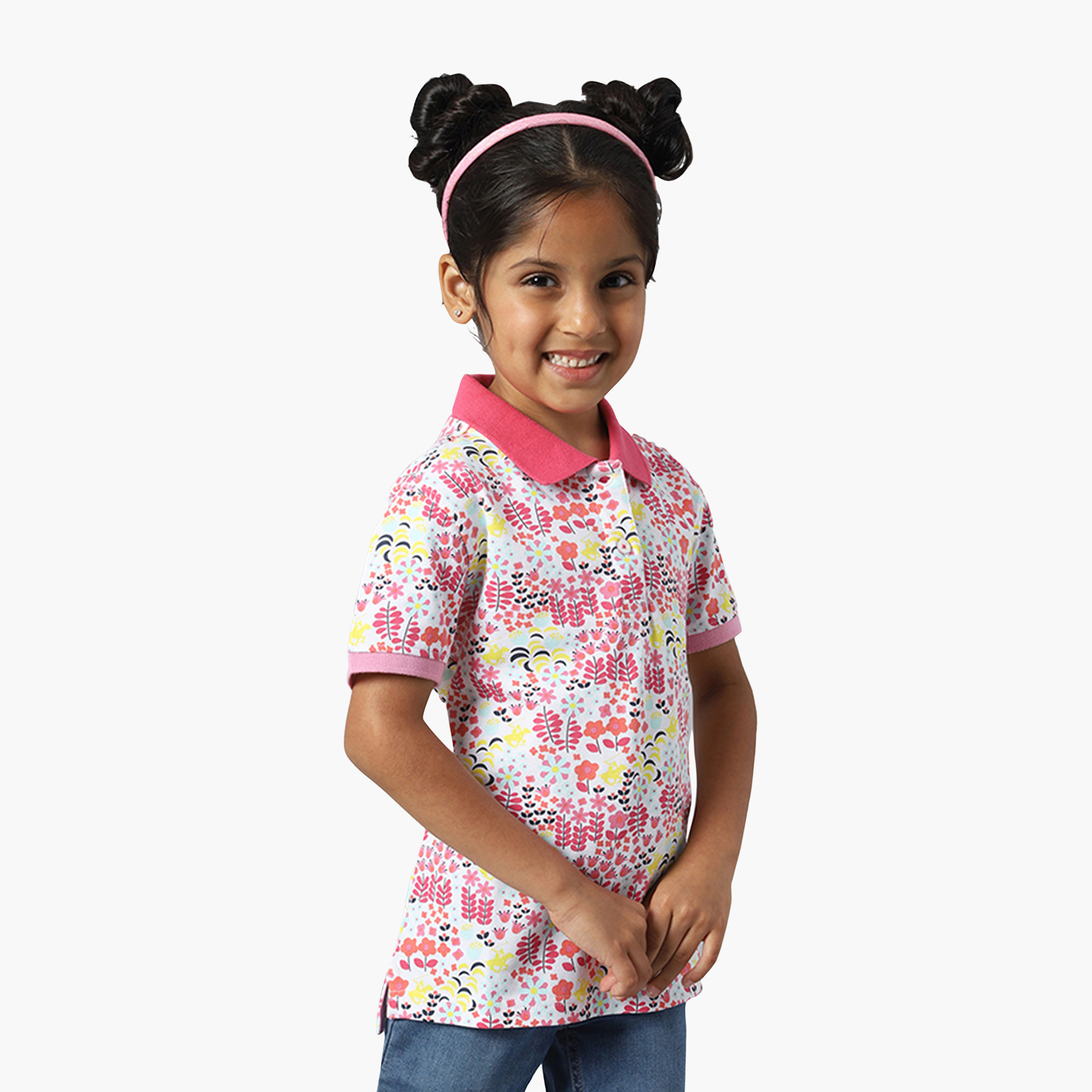تيشيرت بياقة بولو بطبعة زهور من القطن من بيفرلي هيلز بولو كلوب-girls-clothing-tshirts-image-3