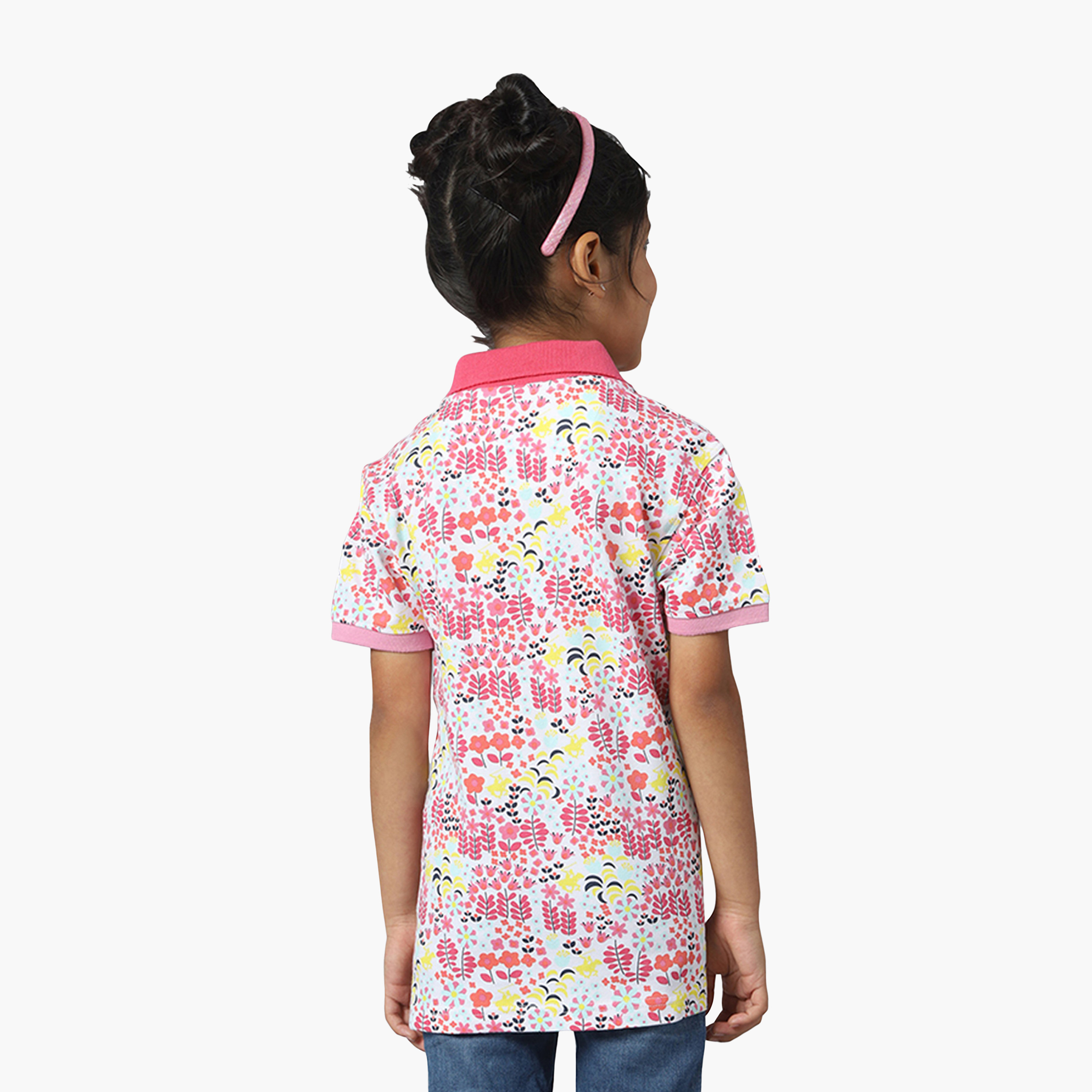 Beverly Hills Polo Club Cotton Floral Printed Polo Neck T-Shirt-girls-clothing-tshirts-image-4