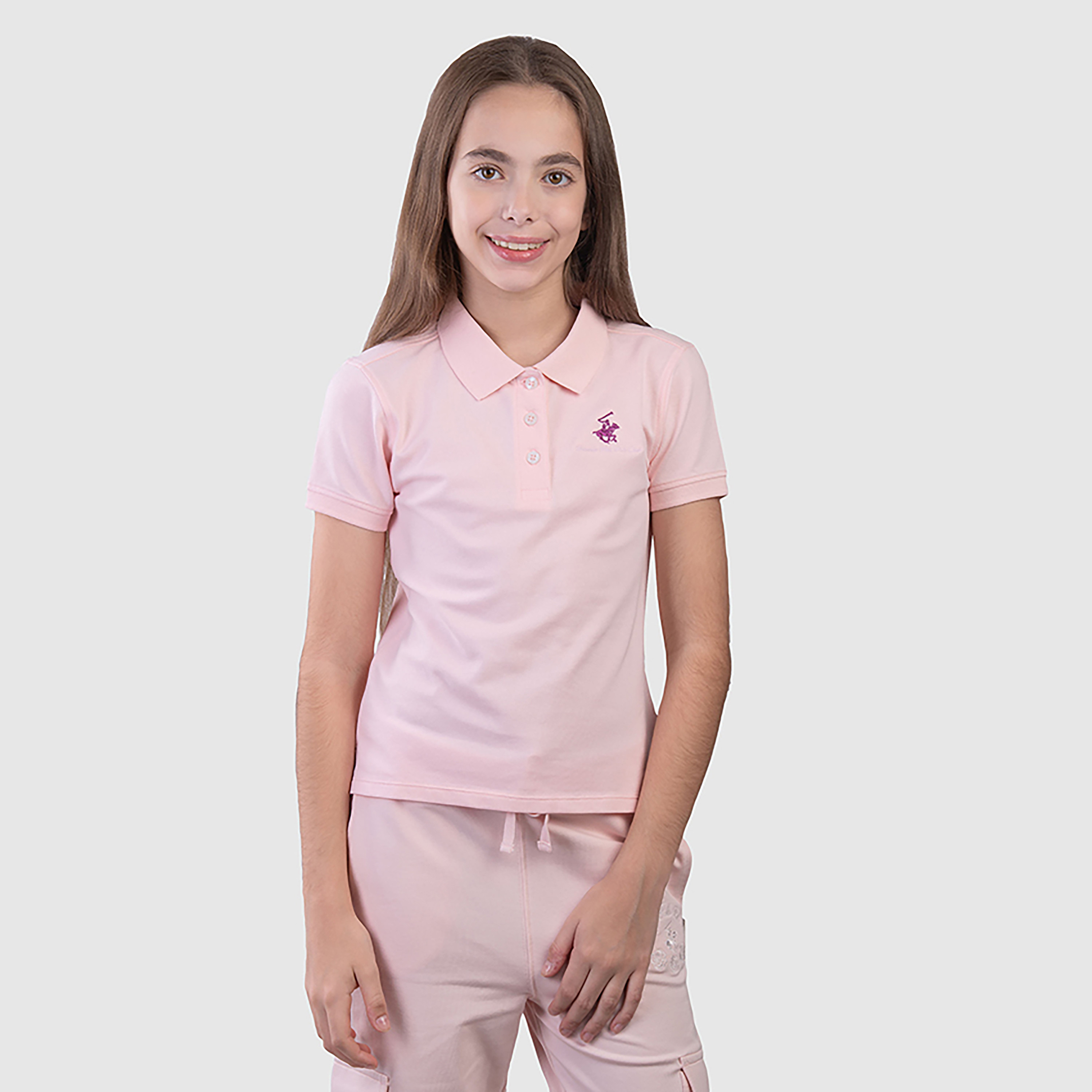 Beverly Hills Polo Club Solid Cotton Short Sleeves Collared T-Shirt-girls-clothing-tshirts-image-1