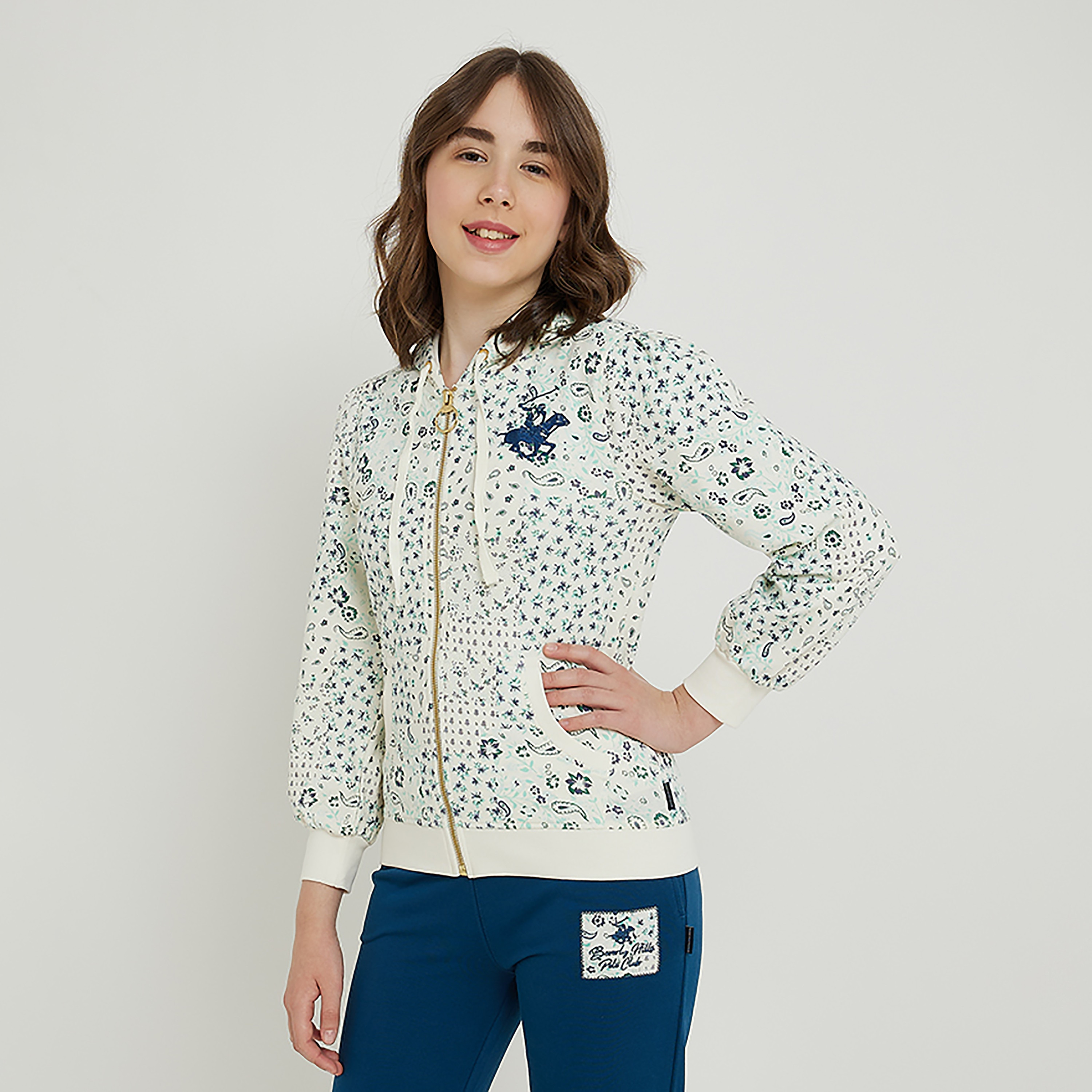 جاكيت بغطاء للرأس وأكمام طويلة وطبعة بيزلي من بيفرلي هيلز بولو كلوب-girls-clothing-winterwear-jacketsandcoats-image-1