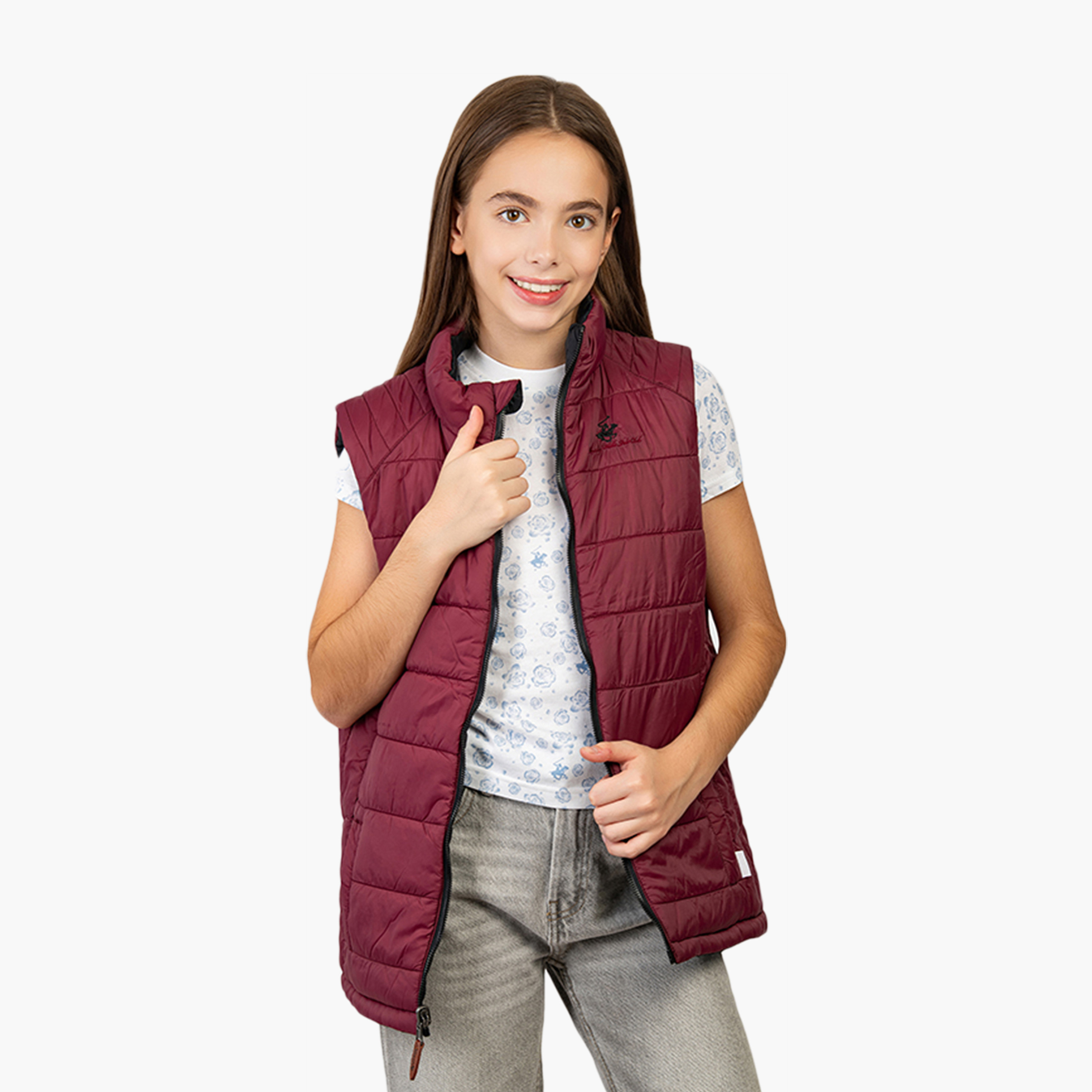 جاكيت قطني بدون أكمام ذو وجهين وياقة عالية من بيفرلي هيلز بولو كلوب-girls-clothing-jacketsandcoats-image-1