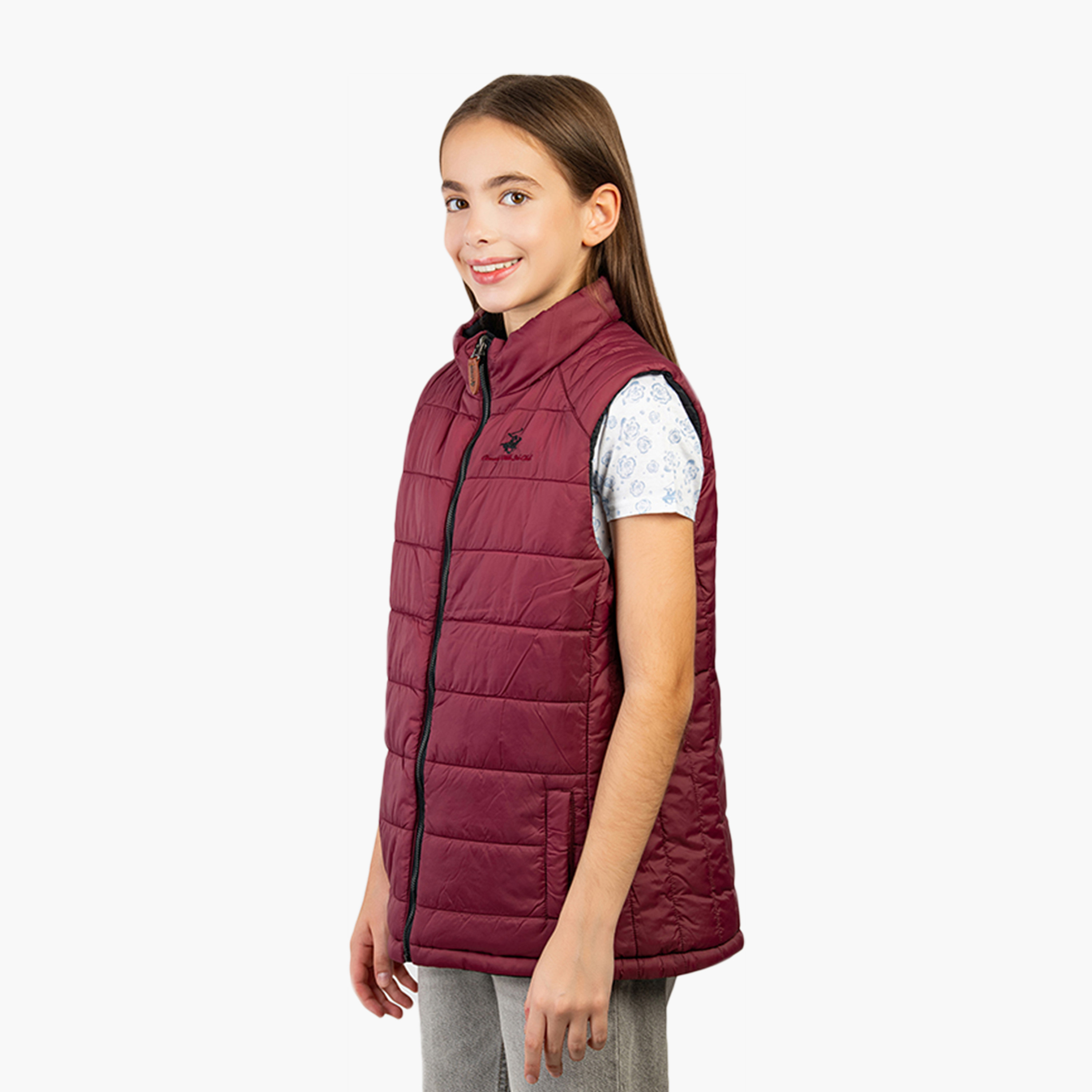 Beverly Hills Polo Club Sleeveless Cotton Reversible High Neck Jacket-girls-clothing-jacketsandcoats-image-2