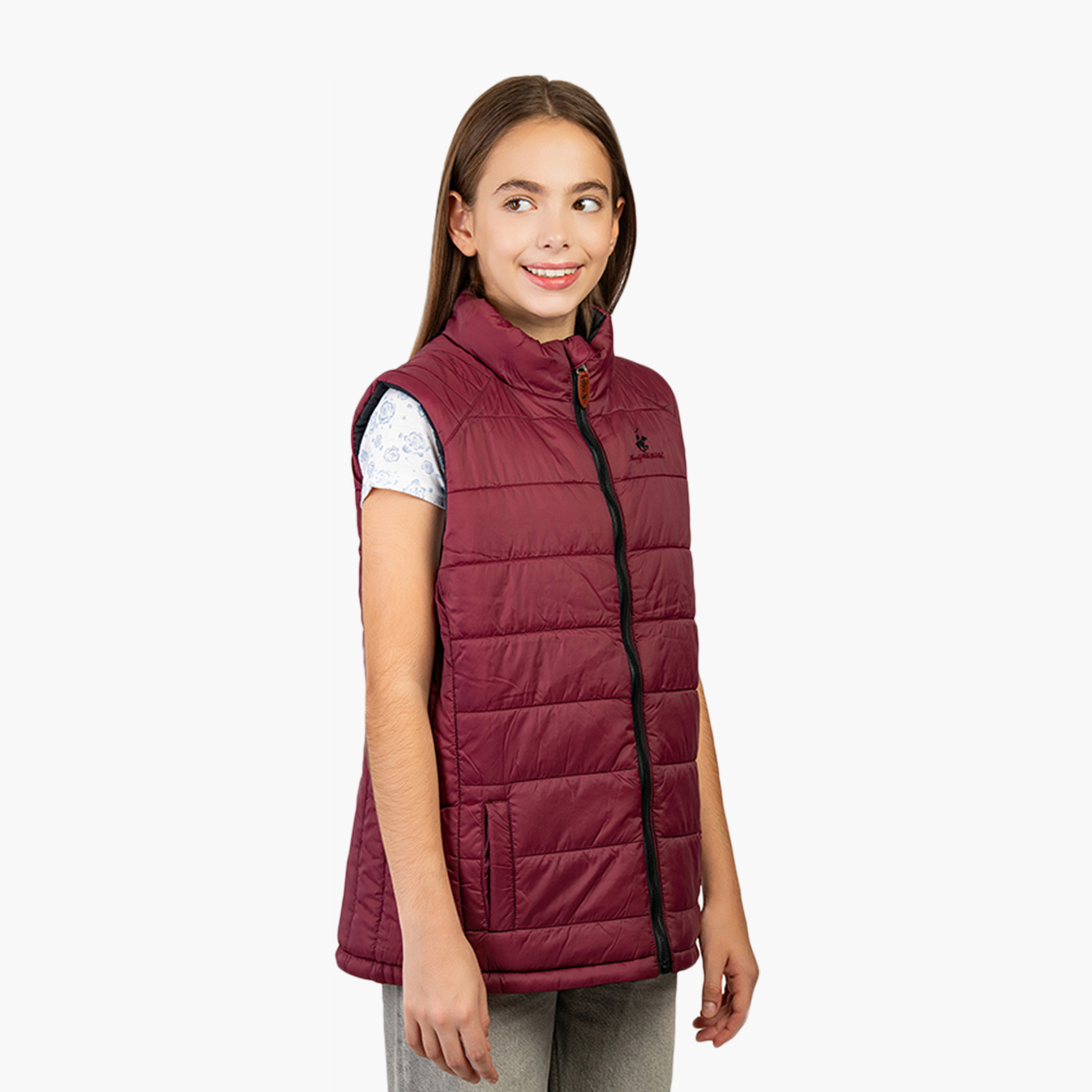 Beverly Hills Polo Club Sleeveless Cotton Reversible High Neck Jacket-girls-clothing-jacketsandcoats-image-3