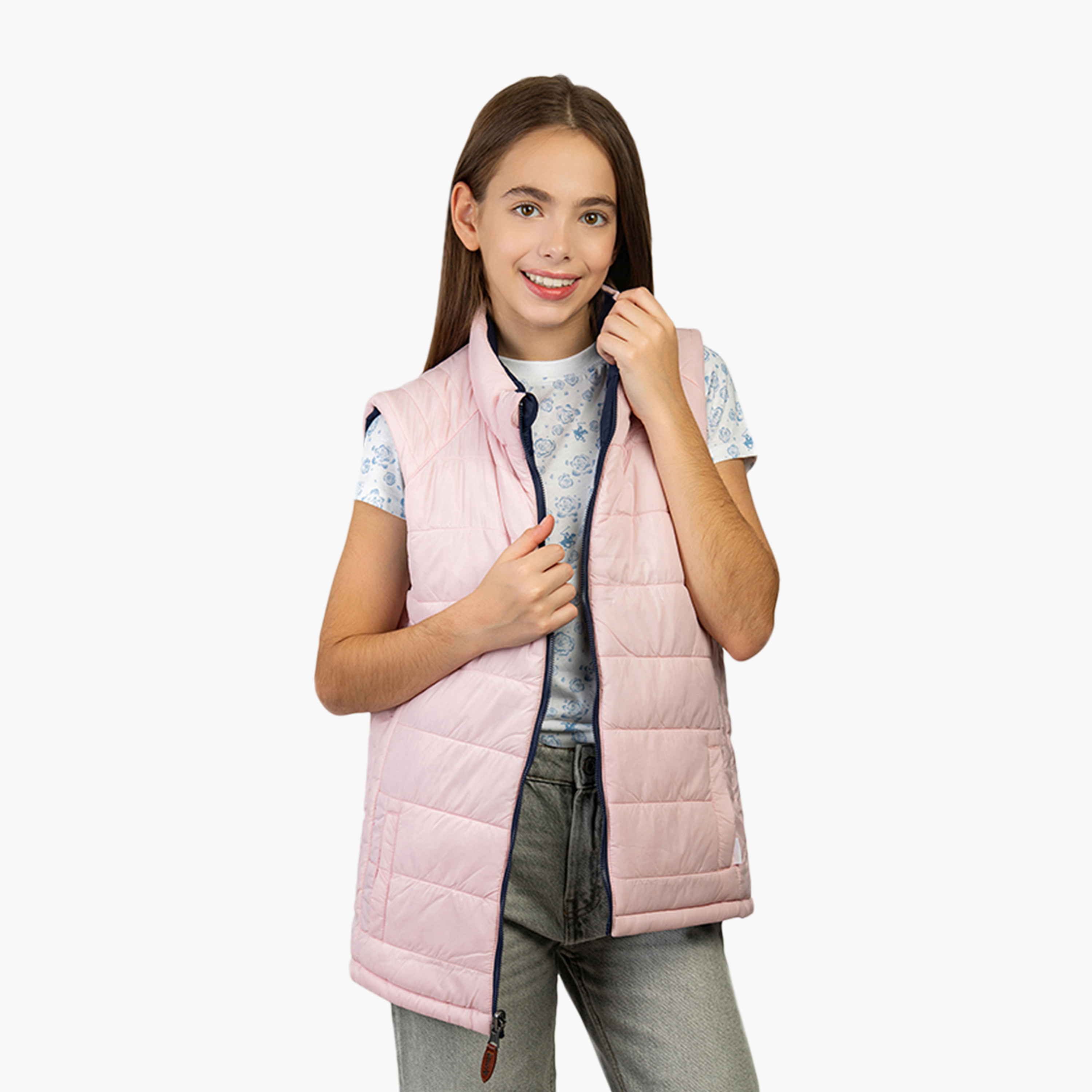 Beverly Hills Polo Club Sleeveless Cotton Reversible High Neck Jacket-girls-clothing-jacketsandcoats-image-1