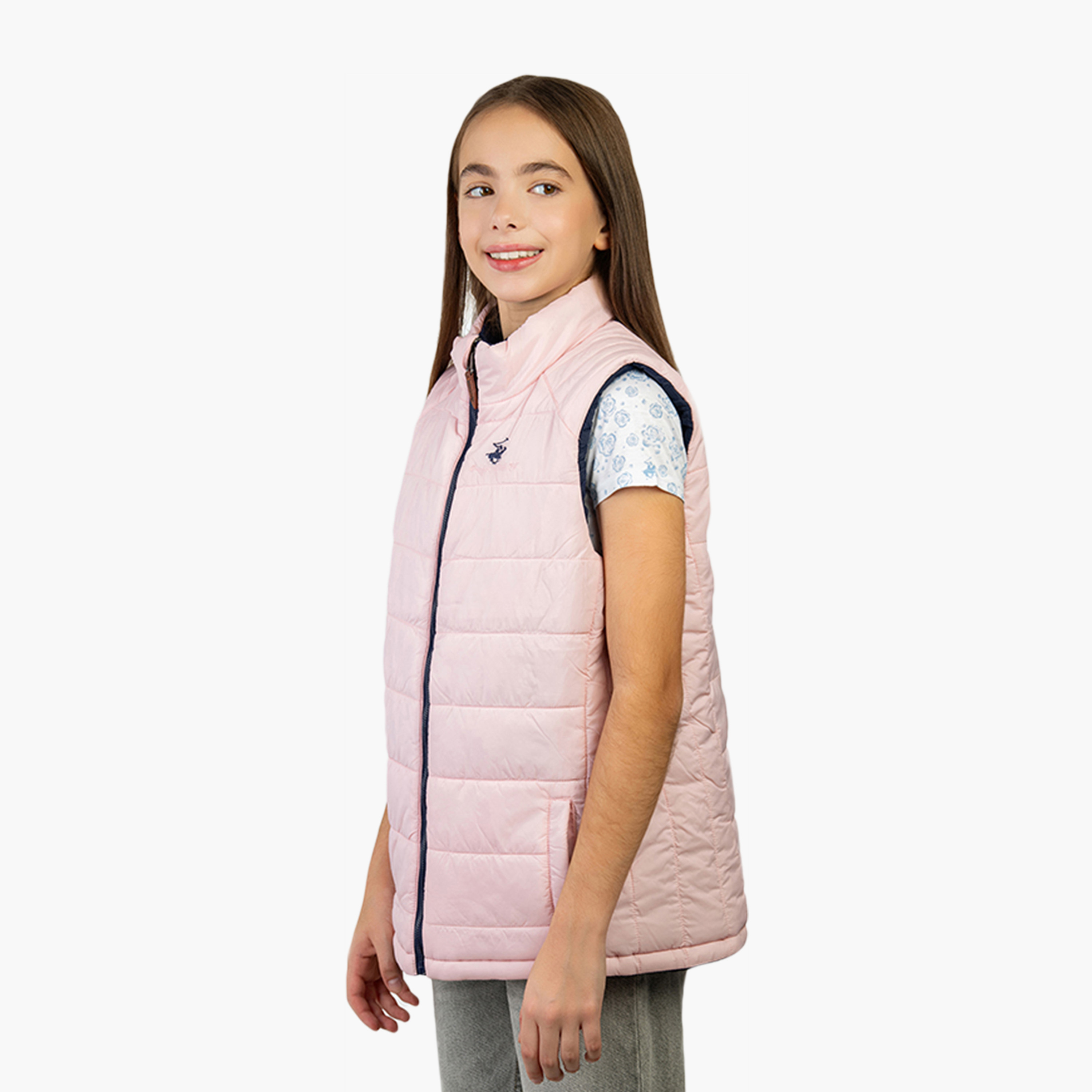 Beverly Hills Polo Club Sleeveless Cotton Reversible High Neck Jacket-girls-clothing-jacketsandcoats-image-2
