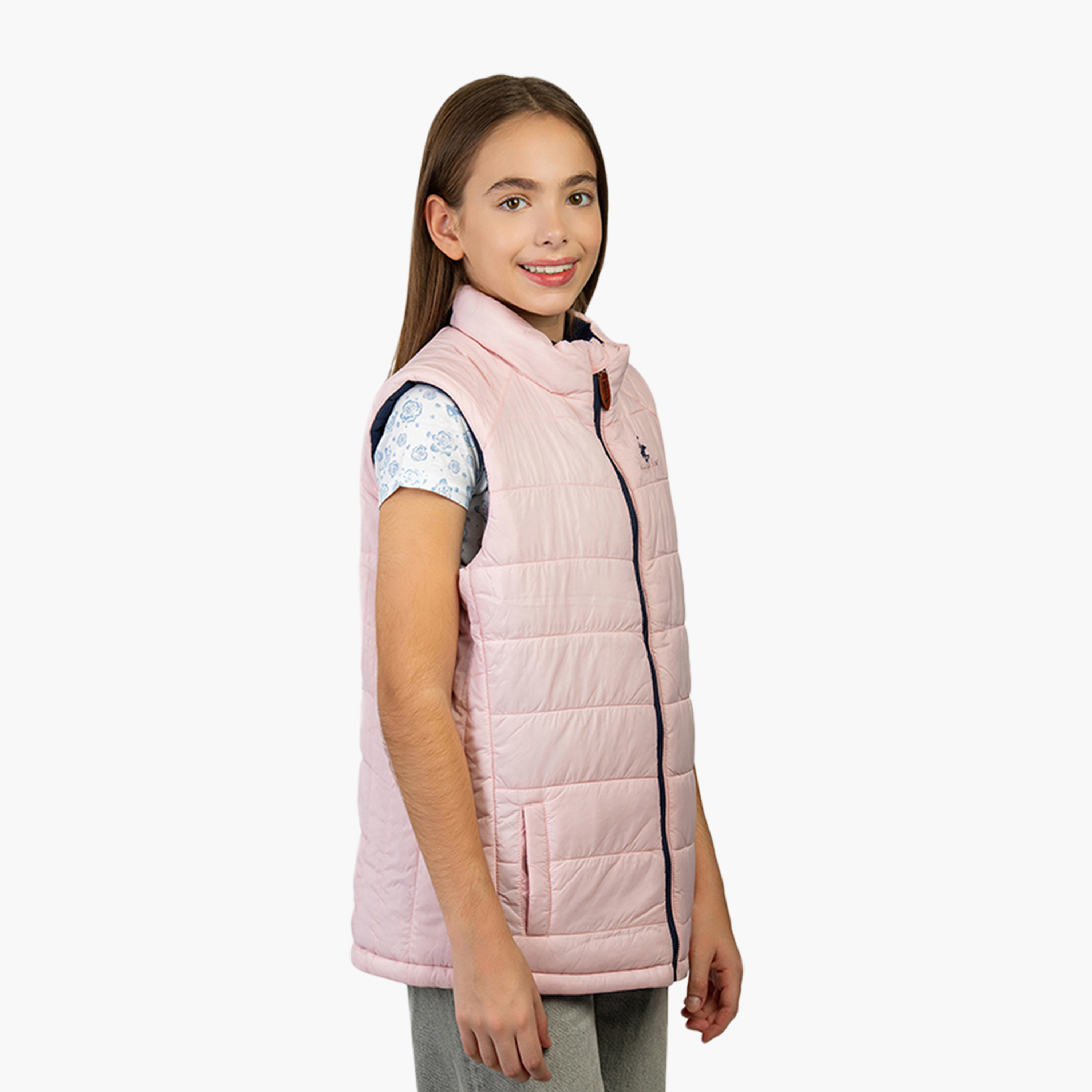 Beverly Hills Polo Club Sleeveless Cotton Reversible High Neck Jacket-girls-clothing-jacketsandcoats-image-3