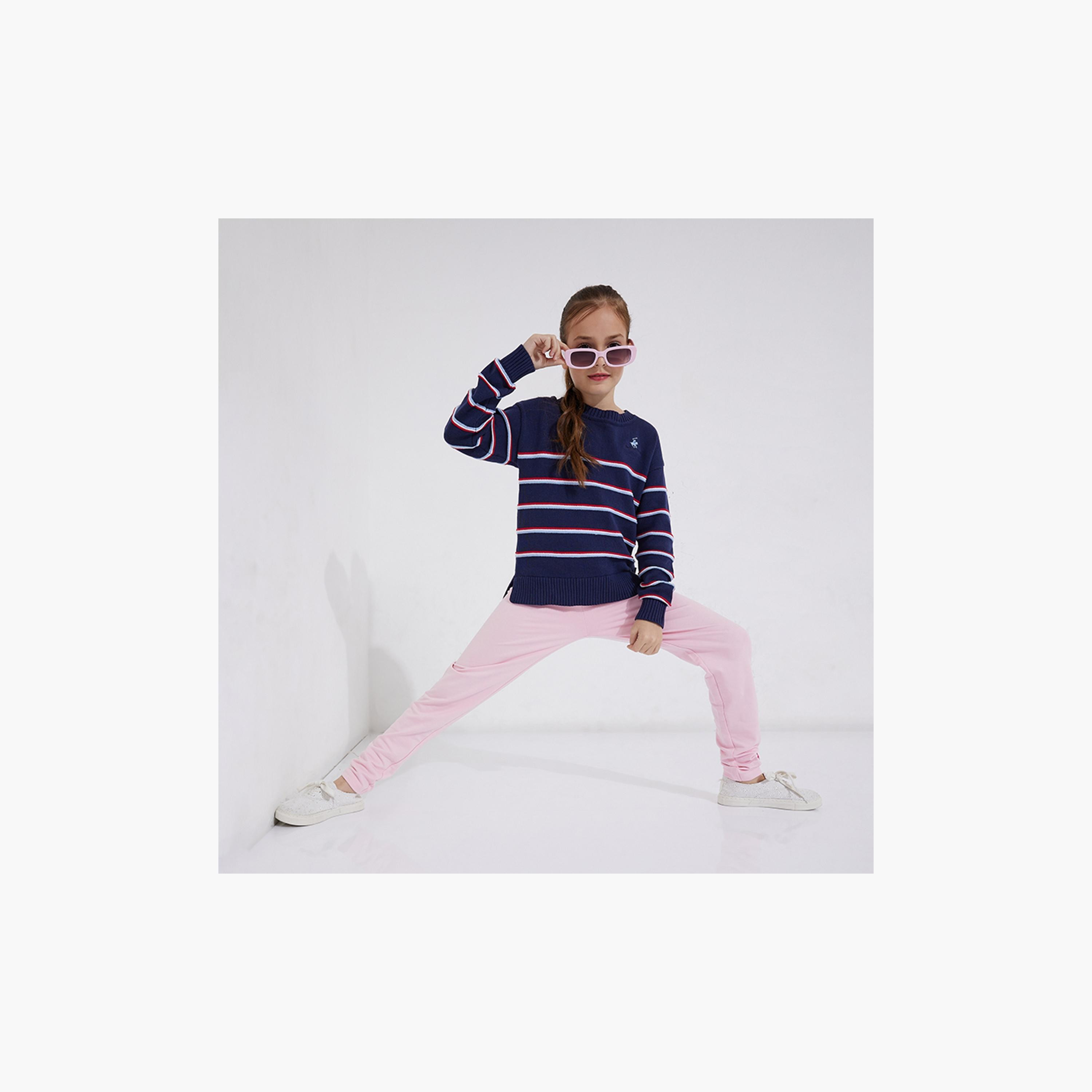 Beverly Hills Polo Club Logo Detailed Striped Sweater-girls-clothing-jumpersandcardigans-image-4