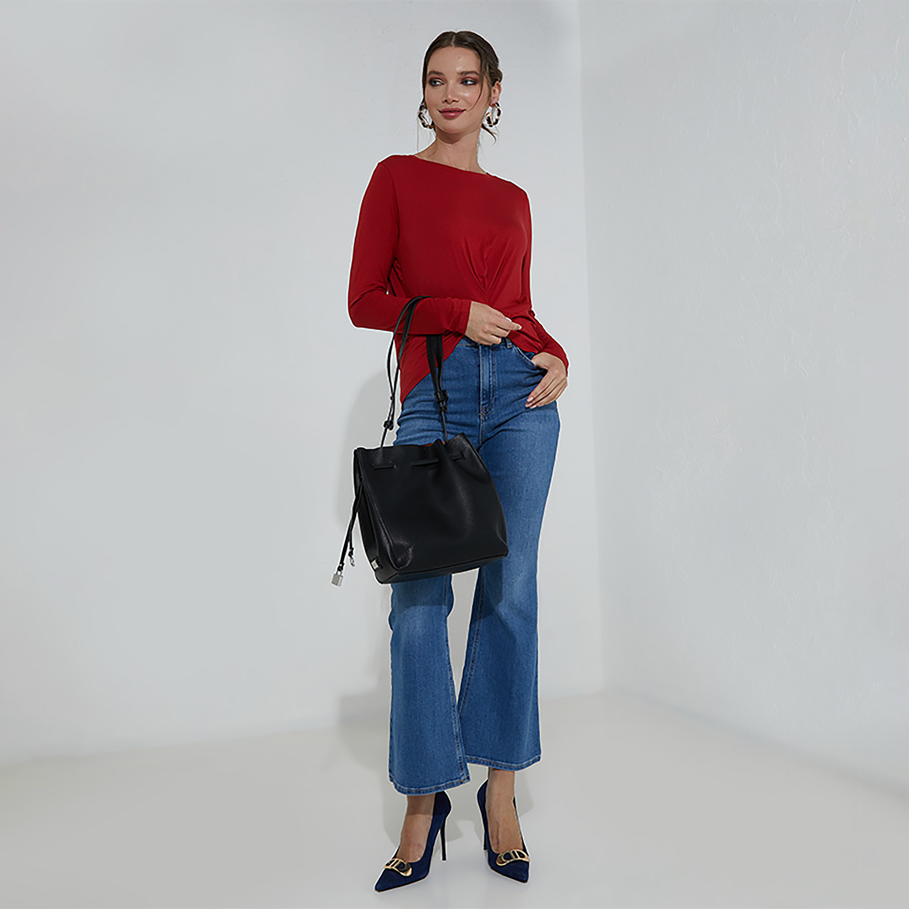  بلوزة بيفرلي هيلز بولو كلوب سادة بياقة دائرية وأكمام طويلة مع عقدة منقوشة-women-clothing-shirtsandblouses-blouses-image-6