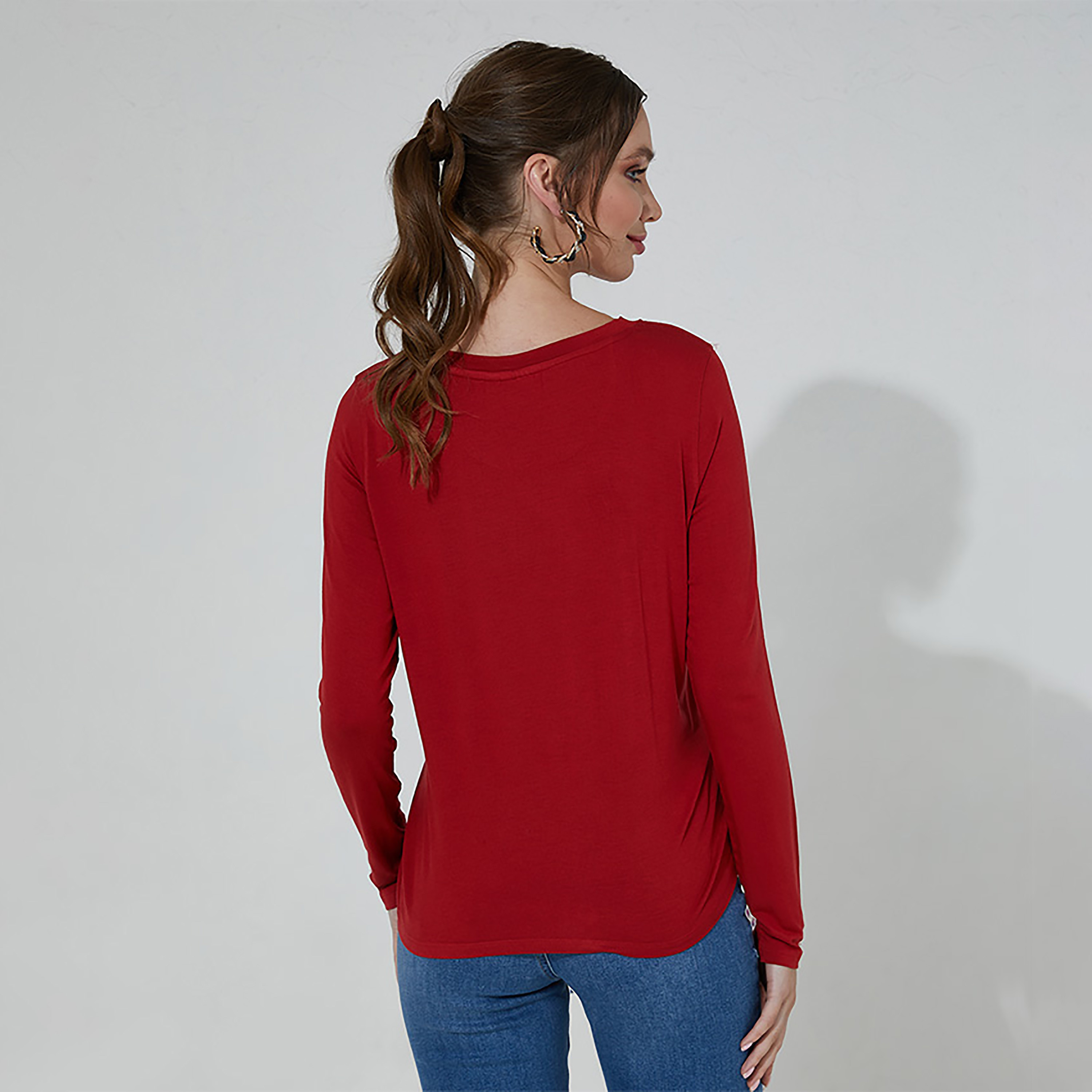  بلوزة بيفرلي هيلز بولو كلوب سادة بياقة دائرية وأكمام طويلة مع عقدة منقوشة-women-clothing-shirtsandblouses-blouses-image-8
