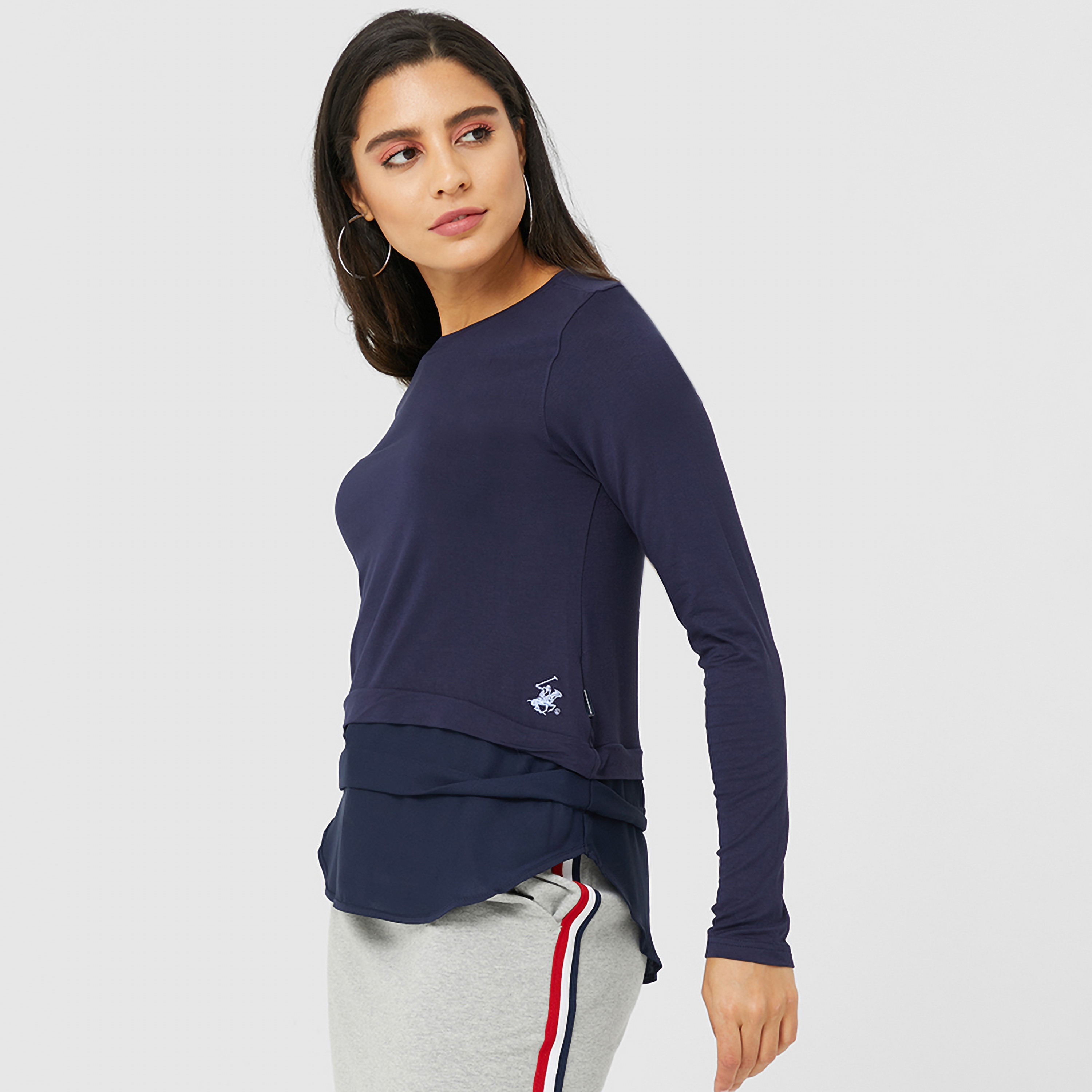 تي شيرت نسائي سادة بياقة دائرية واسعة وأكمام طويلة من بيفرلي هيلز بولو كلوب-women-clothing-tshirts-image-2