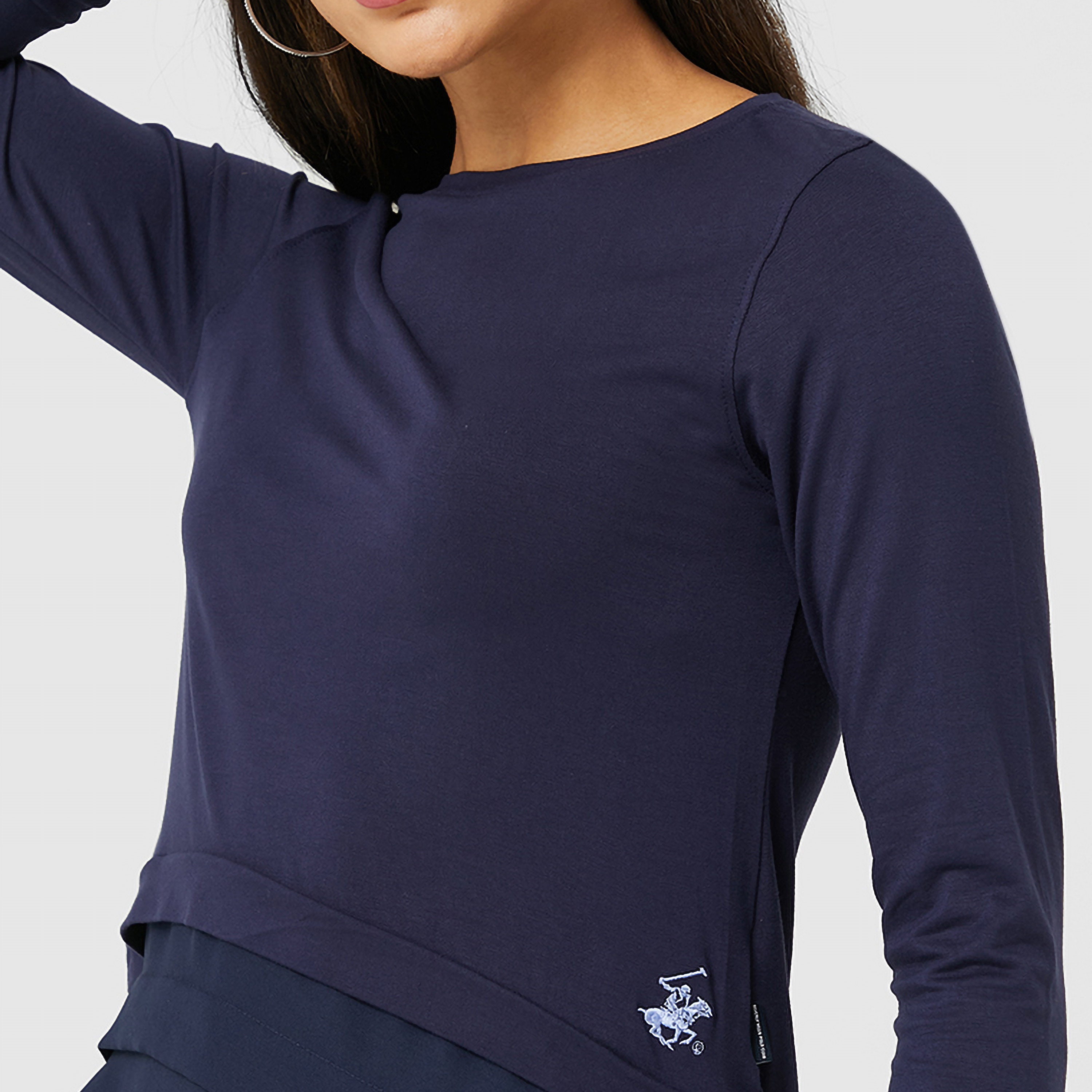 تي شيرت نسائي سادة بياقة دائرية واسعة وأكمام طويلة من بيفرلي هيلز بولو كلوب-women-clothing-tshirts-image-4