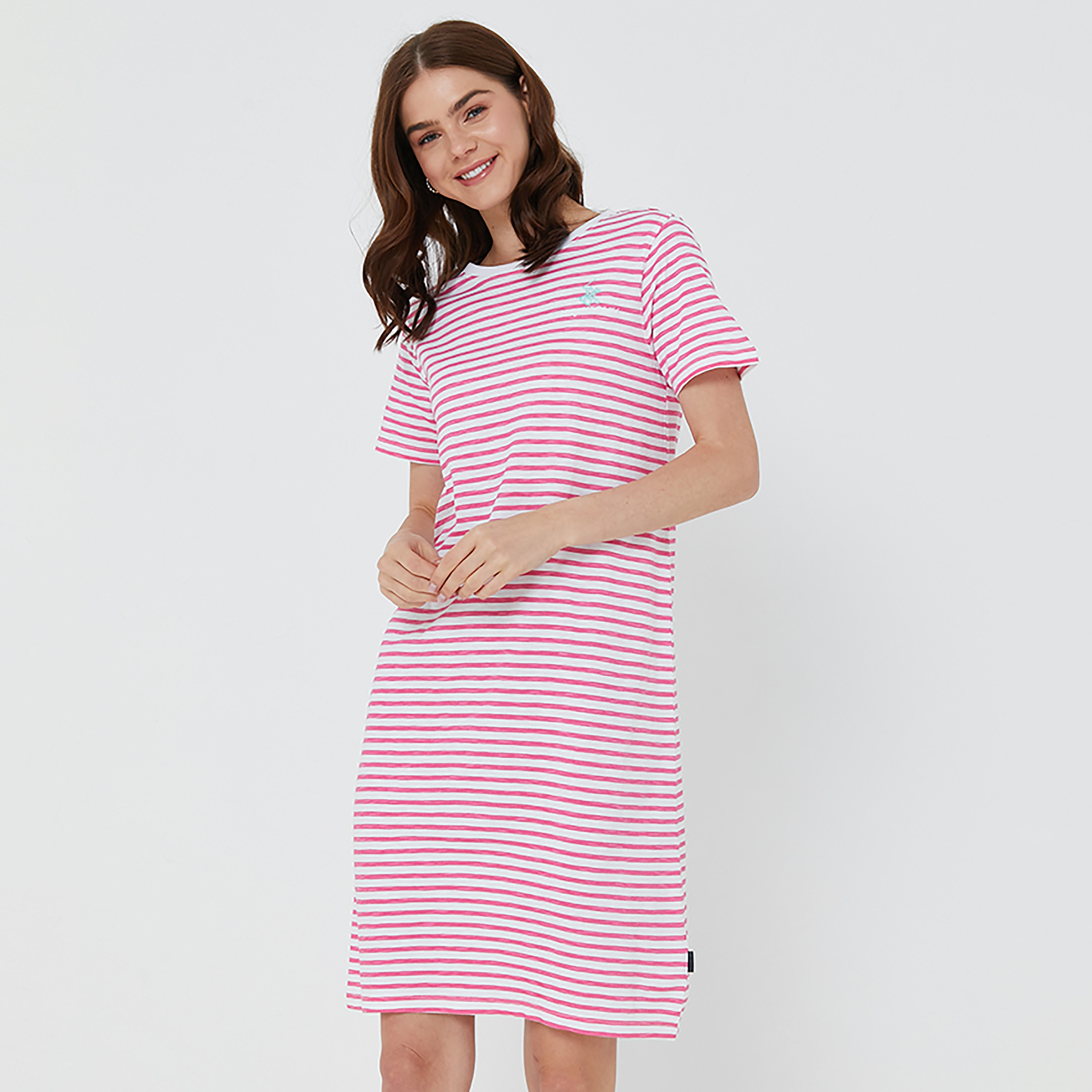 Beverly Hills Polo Club Stripes Round Neck Knee Length T-Shirt Dress-women-clothing-dresses-image-1