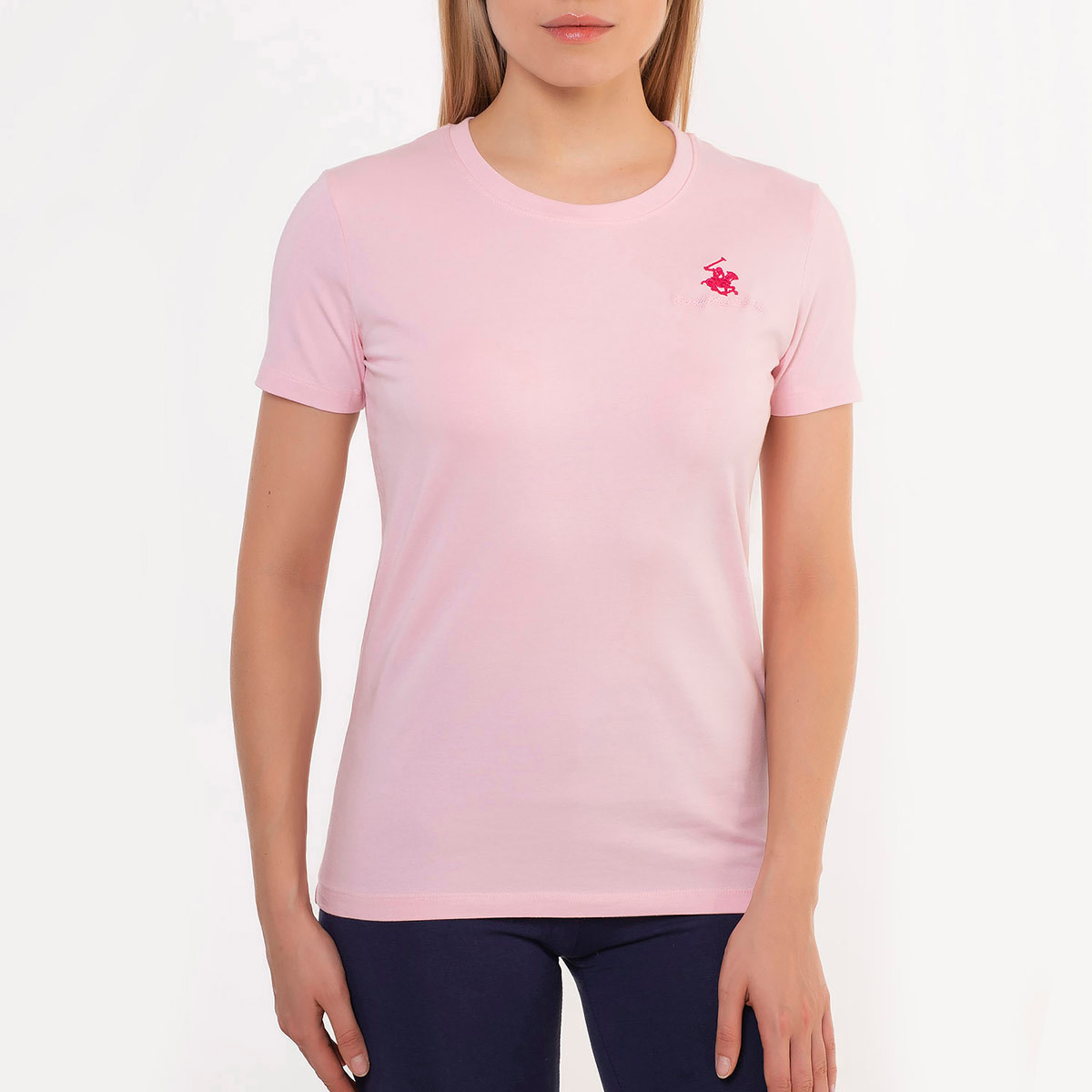 Beverly Hills Polo Club Women Pink Solid Crew Neck Short Sleeves T-Shirt-women-clothing-tshirts-image-1